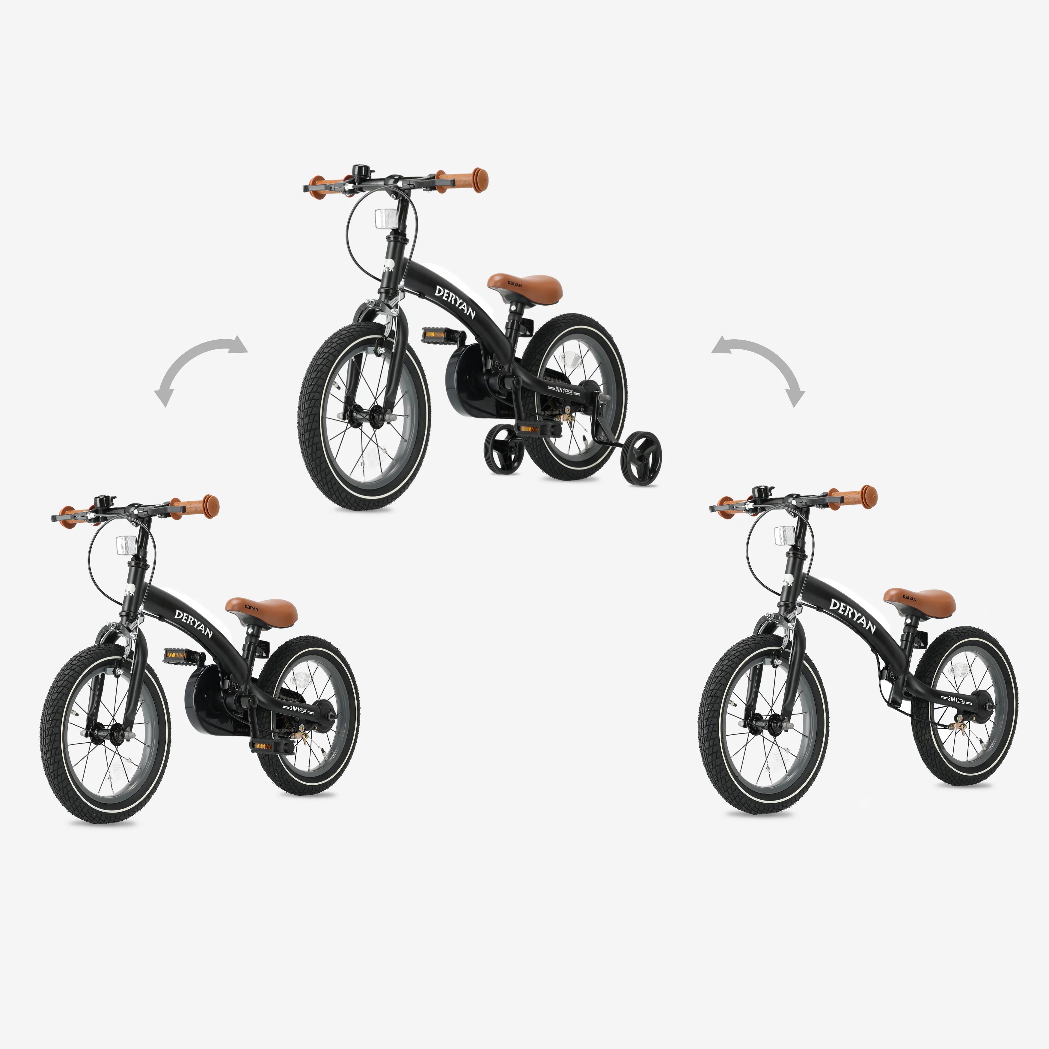 Bicicleta de lujo para niños 14 pulgadas - 3 en 1 - bicicleta de paseo Negro - Image 3