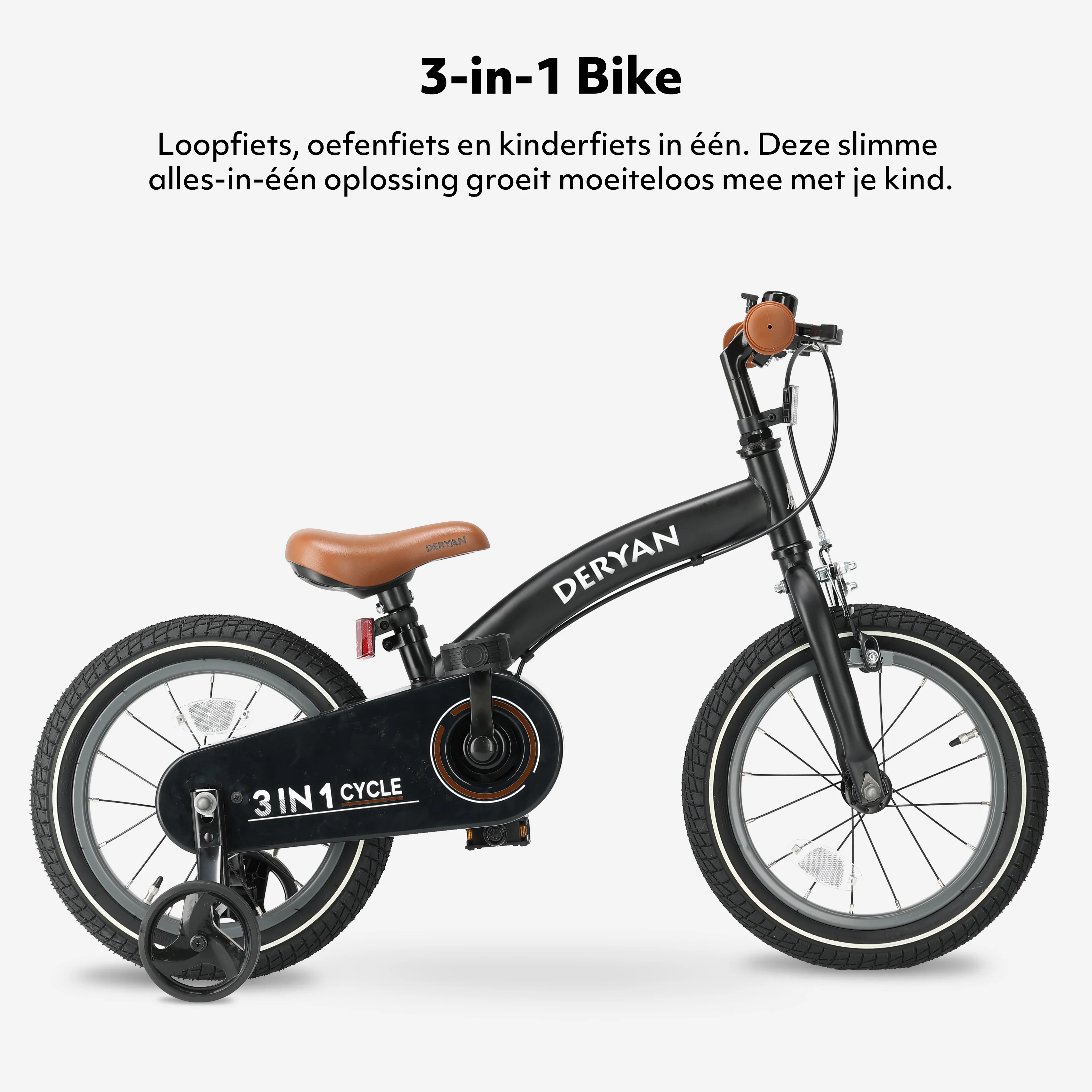 Bicicleta de lujo para niños 14 pulgadas - 3 en 1 - bicicleta de paseo Negro - Image 6