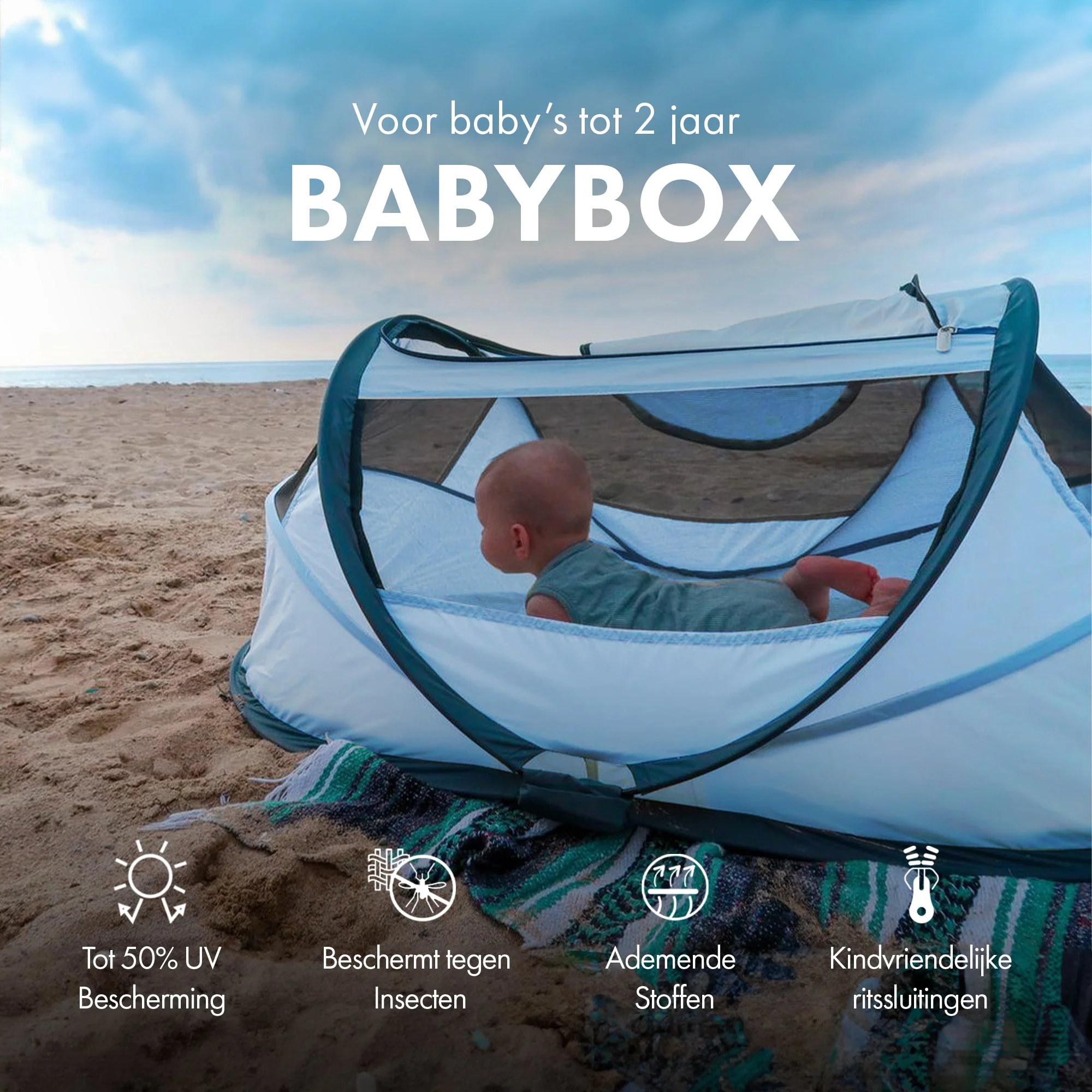 BabyBox: tienda de campaña para bebés, cuna de camping + mantita de algodón - Azul cielo - Image 3