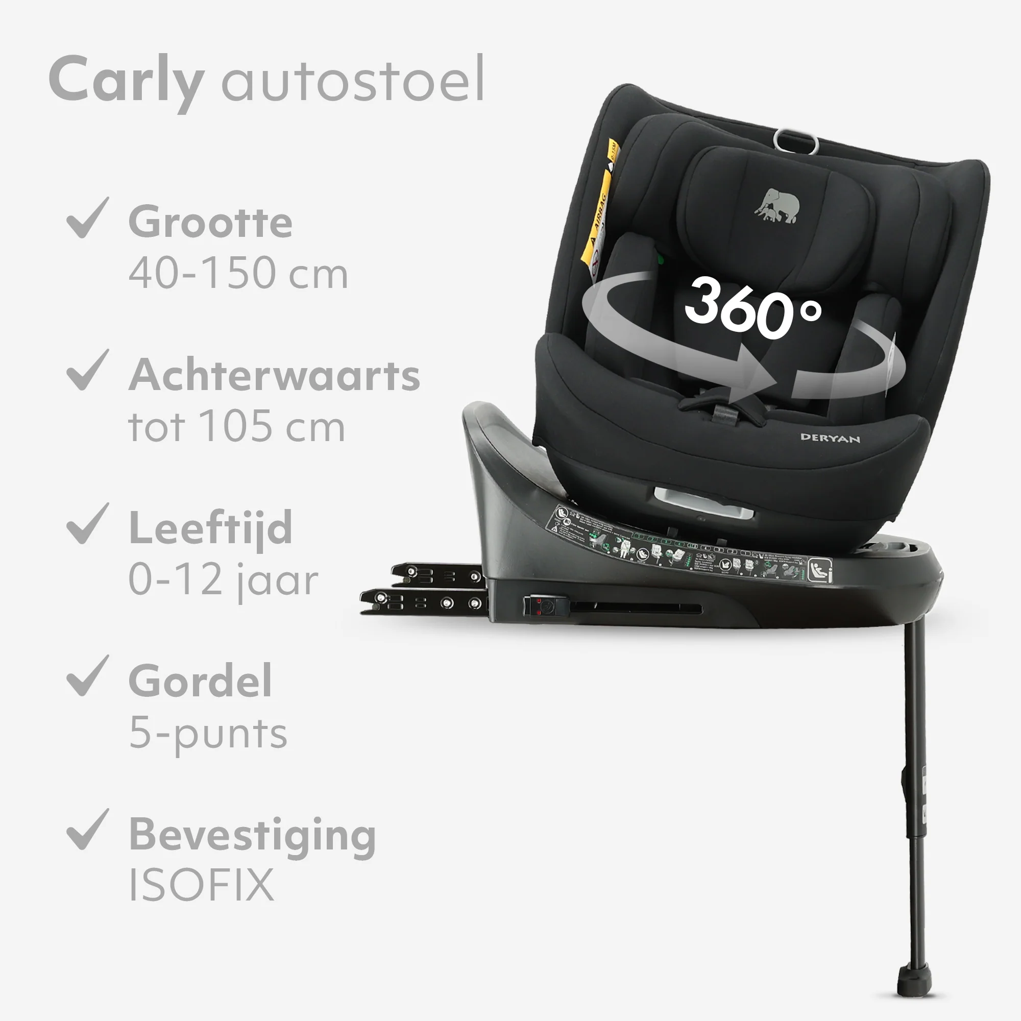 Silla de coche Carly Luxe i-Size - 0-36 kg - Isofix + pata de apoyo - Giratoria 360° - Negro - Image 3