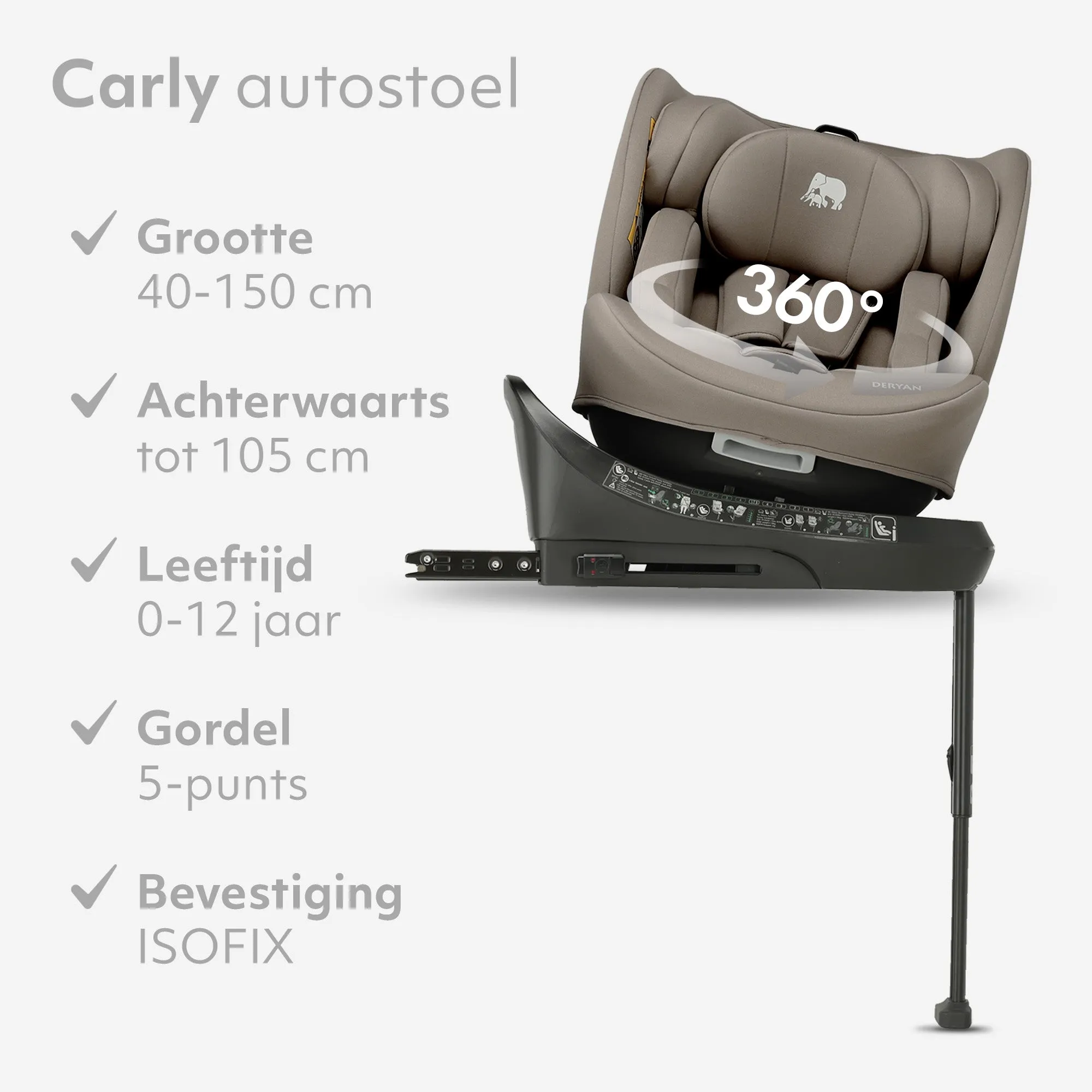 Silla de coche Carly Luxe i-Size - 0-36 kg - Isofix + pata de apoyo - Giratoria 360° - Truffle Sand - Image 3