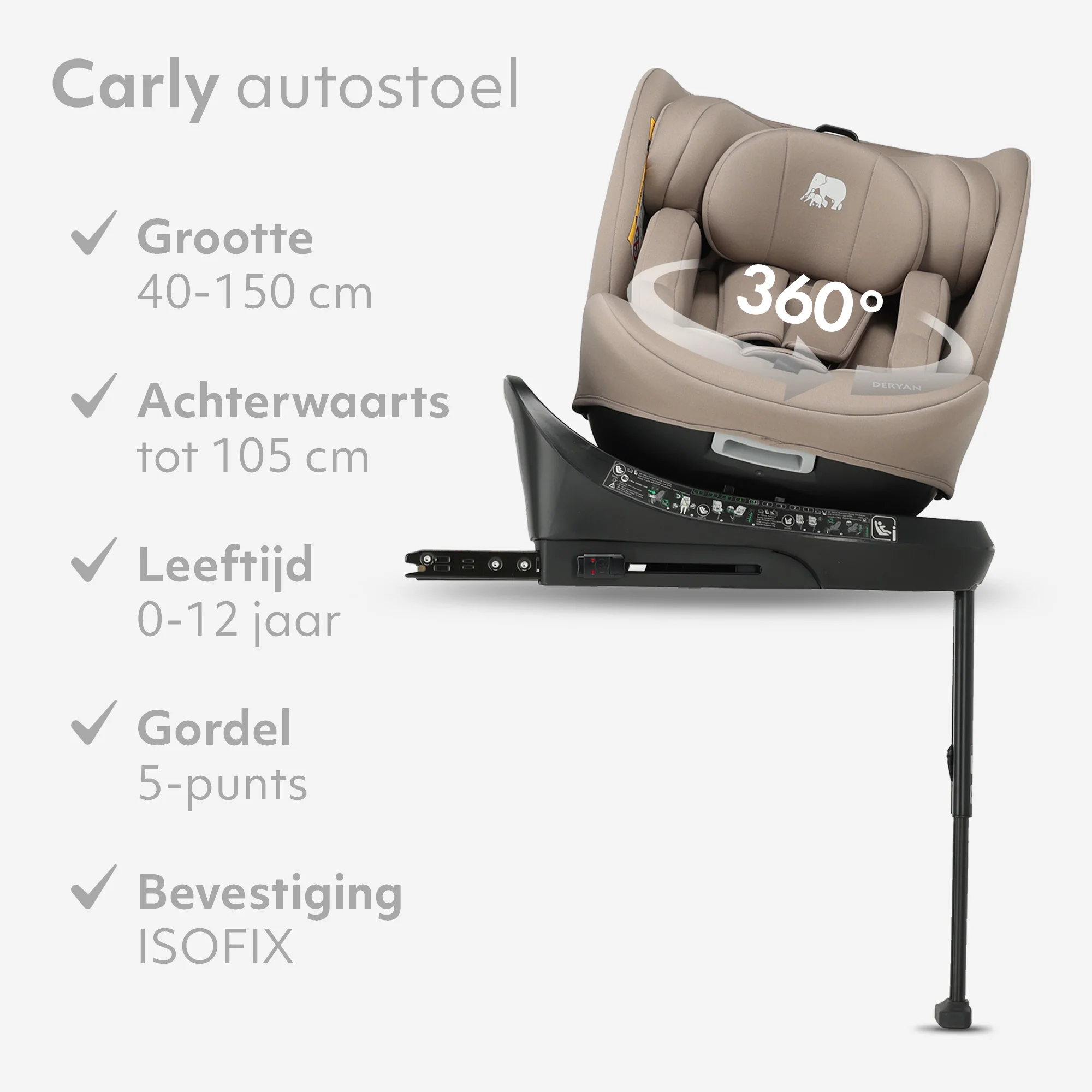 Silla de coche Carly Luxe i-Size - 0-36 kg - Isofix + pata de apoyo - Giratoria 360° - Truffle Sand - Image 4