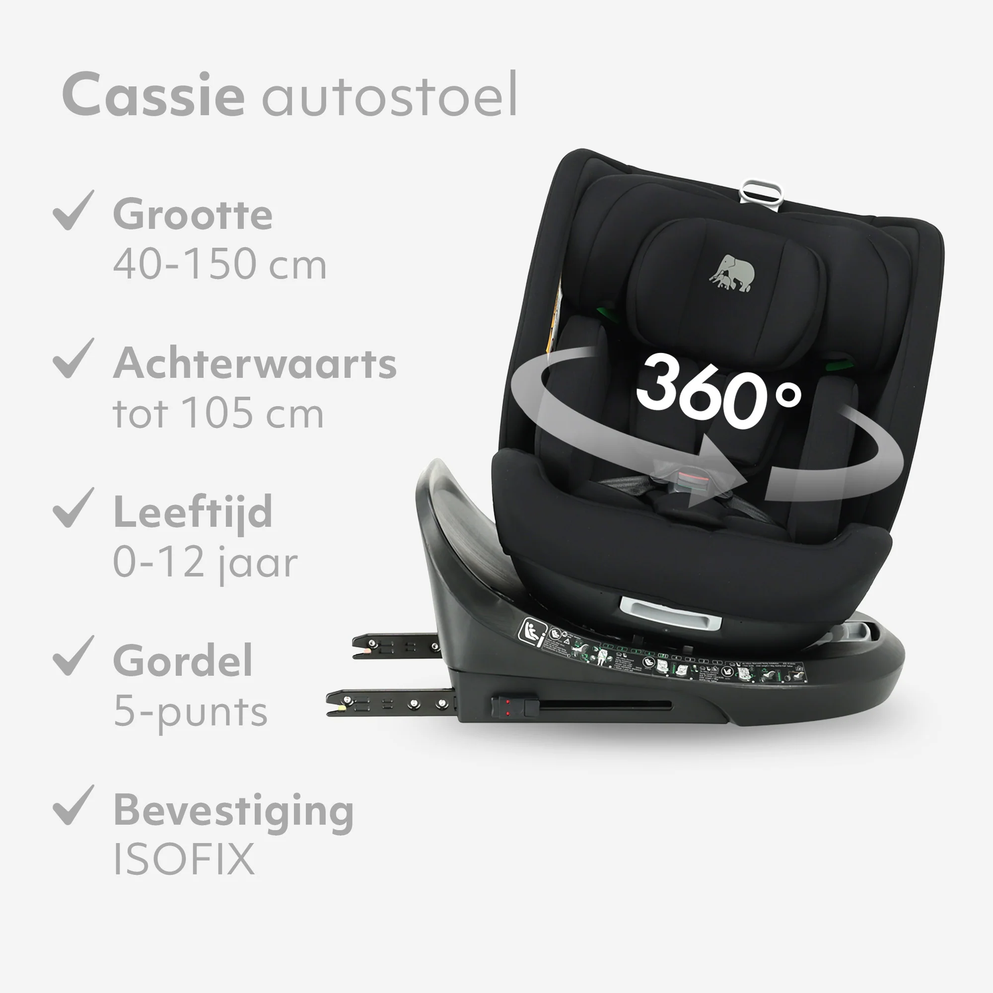 Silla de coche Cassie Luxe I-size - Grupos 0-1-2-3 - Isofix - Giratoria 360° - Negro - Image 3