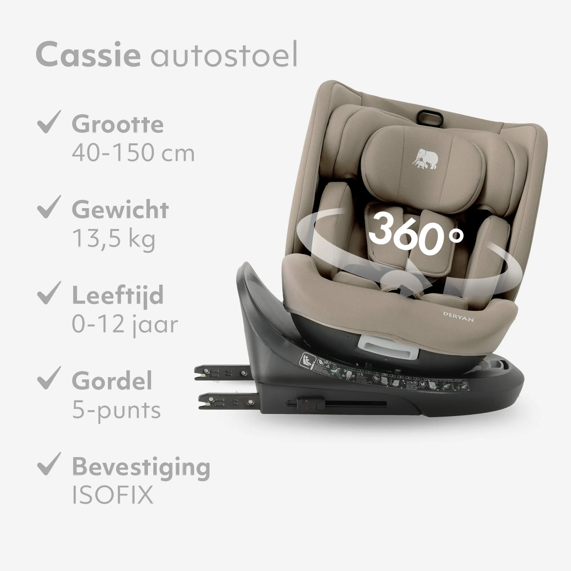 Silla de coche Cassie Luxe i-Size/Isofix 360° 40-150 cm - 0-36 kg - Truffle Sand - Image 6
