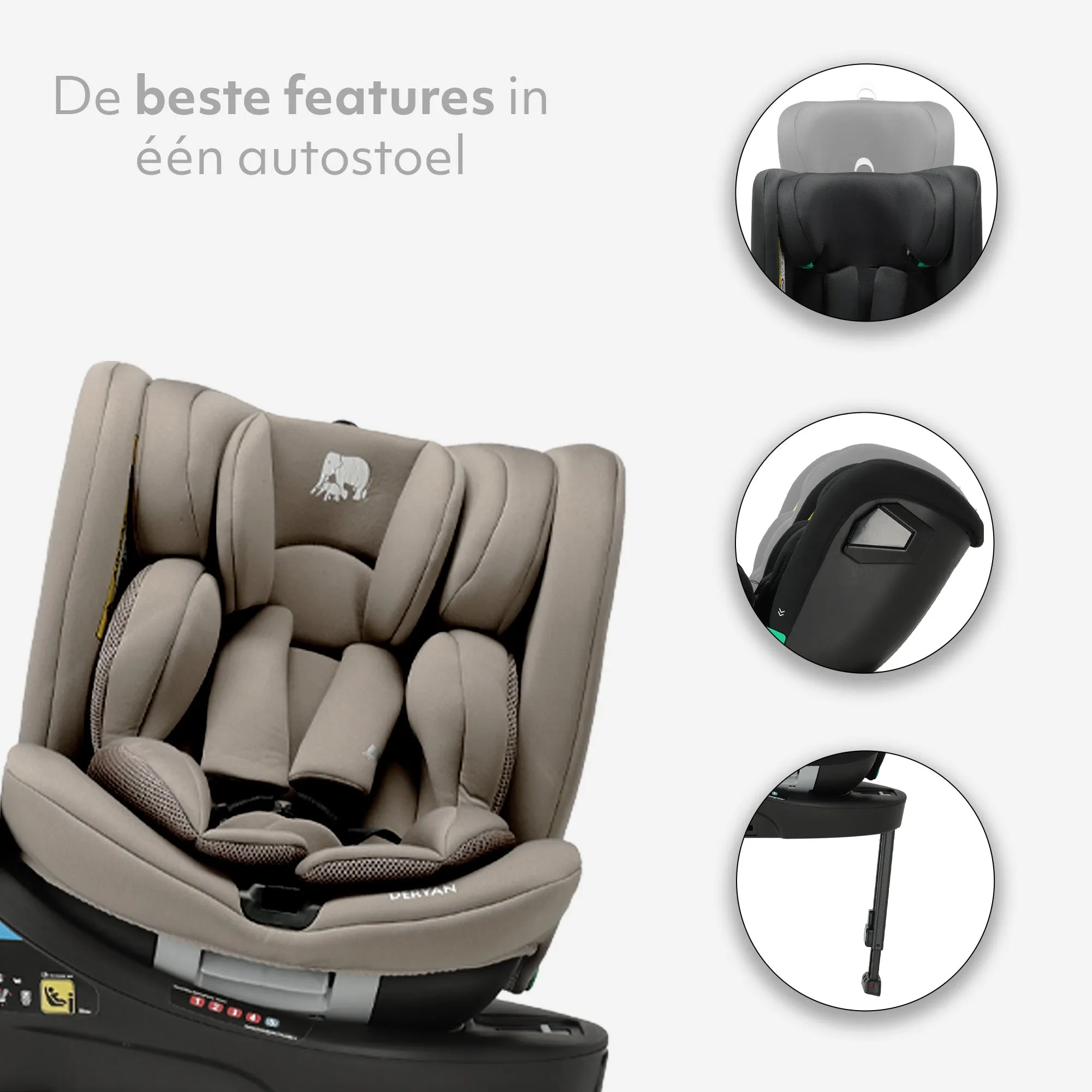 Silla de coche Chase Luxe i-Size/Isofix con pata de apoyo giratoria de 360°, 40-150 cm - 0-36 kg - Truffle Sand - Image 4
