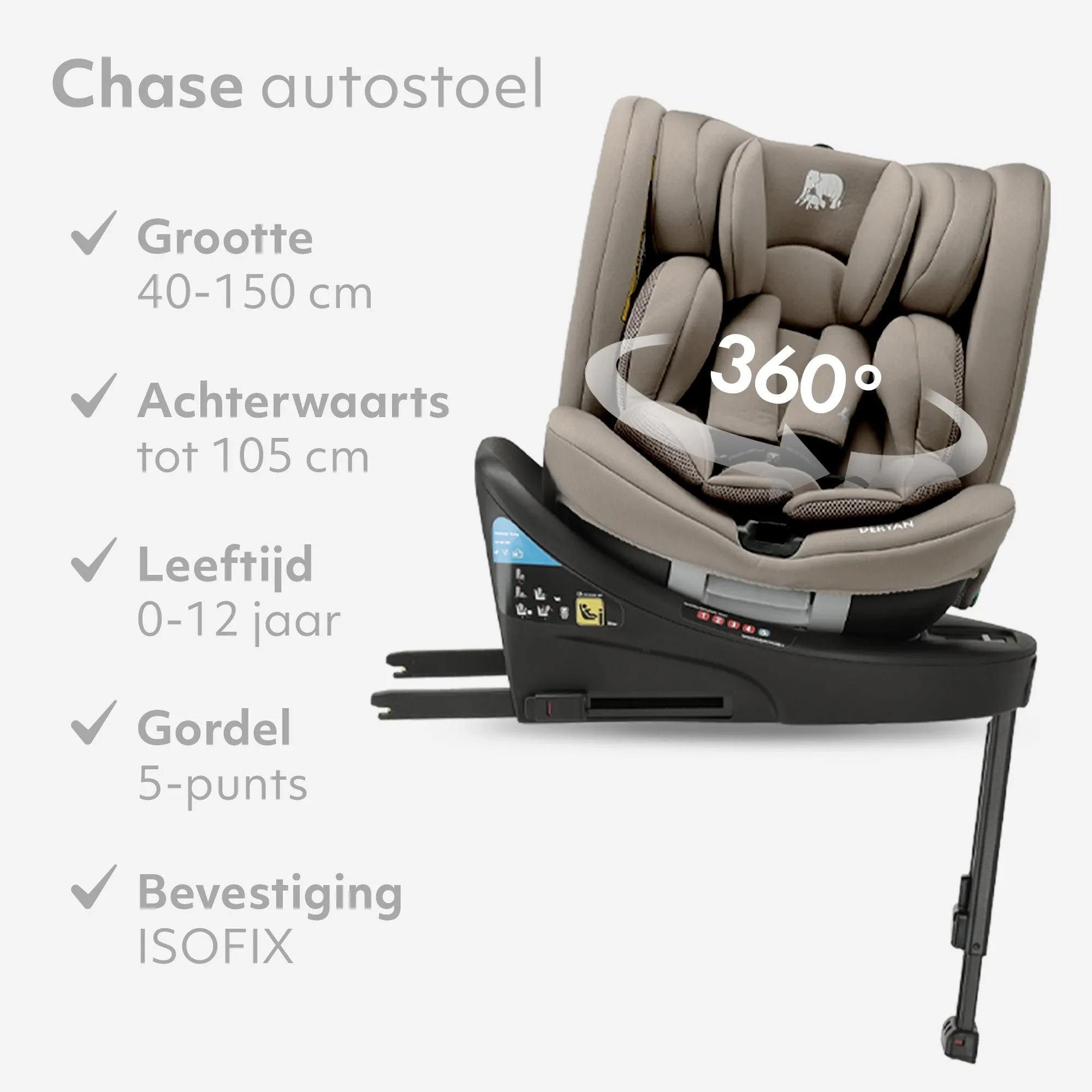 Silla de coche Chase Luxe i-Size/Isofix con pata de apoyo giratoria de 360°, 40-150 cm - 0-36 kg - Truffle Sand - Image 6