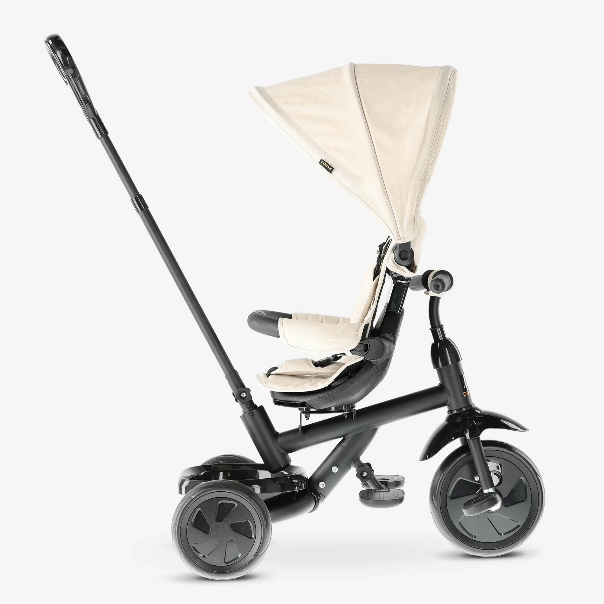 Triciclo Adventurer con barra de empuje, color crema - Image 6