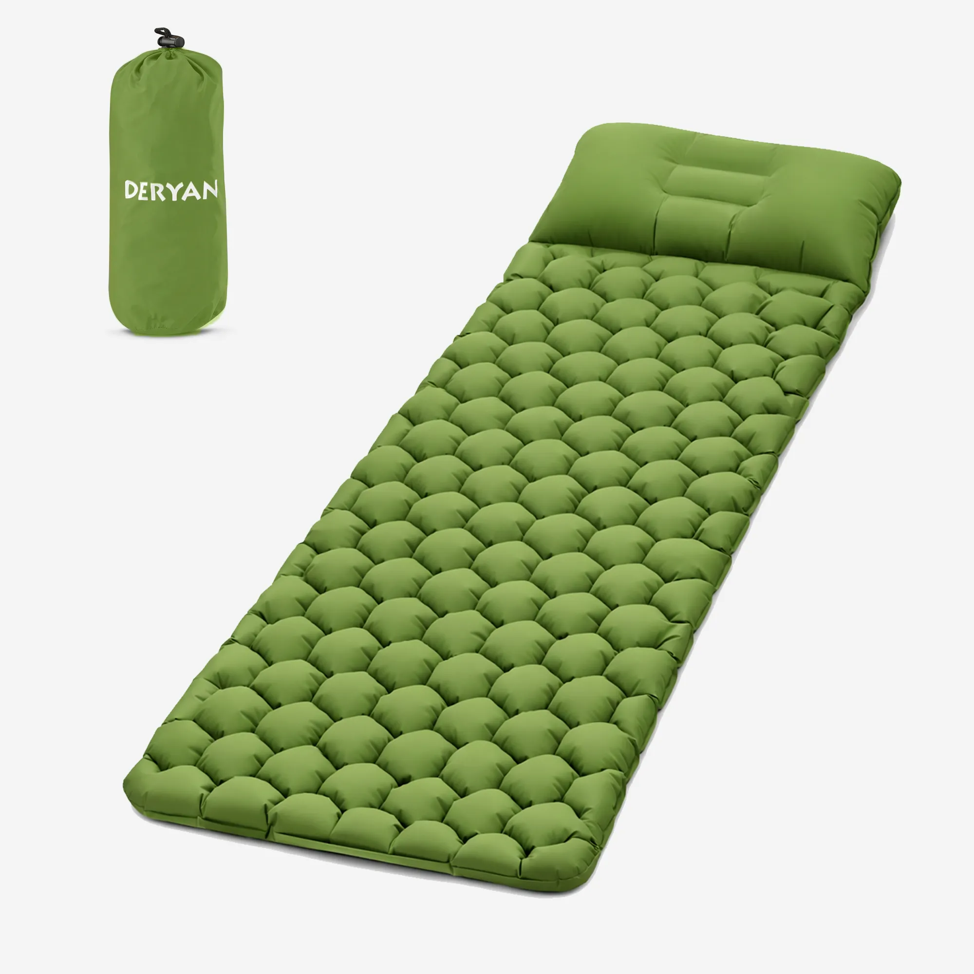 Colchón hinchable Deryan - Colchón hinchable para acampada - Con bolsa incluida - Verde