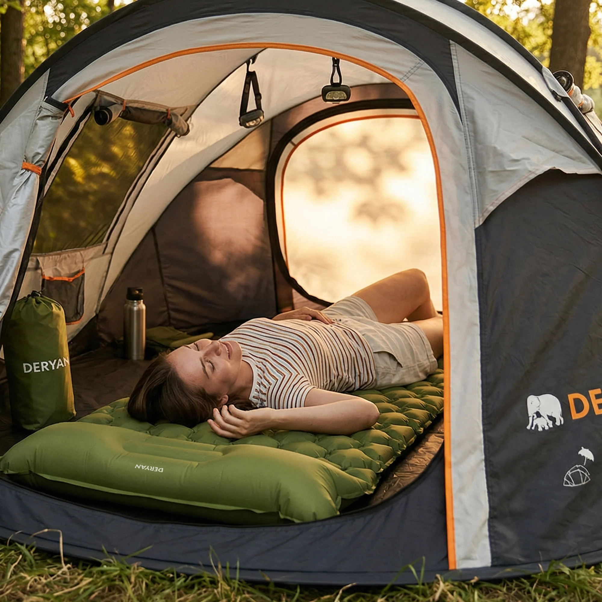 Colchón hinchable Deryan - Colchón hinchable para acampada - Con bolsa incluida - Verde - Image 11
