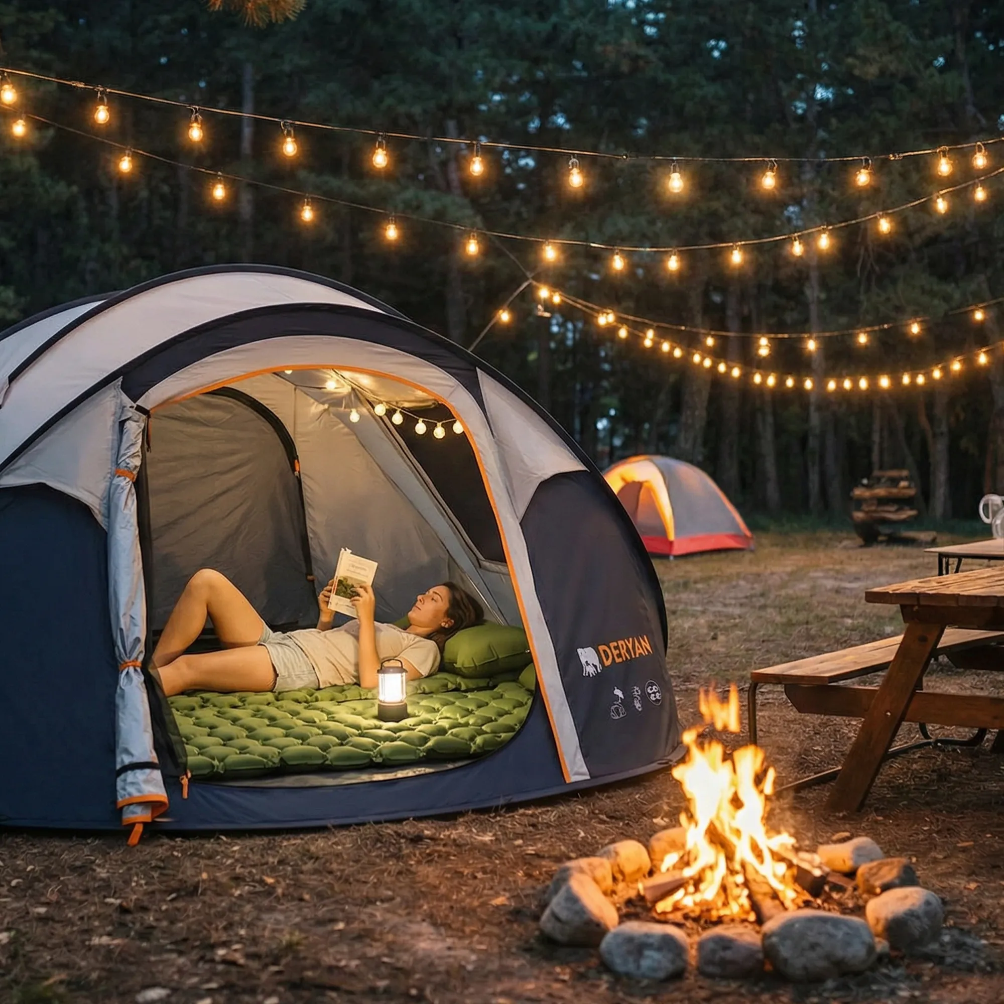 Colchón hinchable Deryan - Colchón hinchable para acampada - Con bolsa incluida - Verde - Image 2
