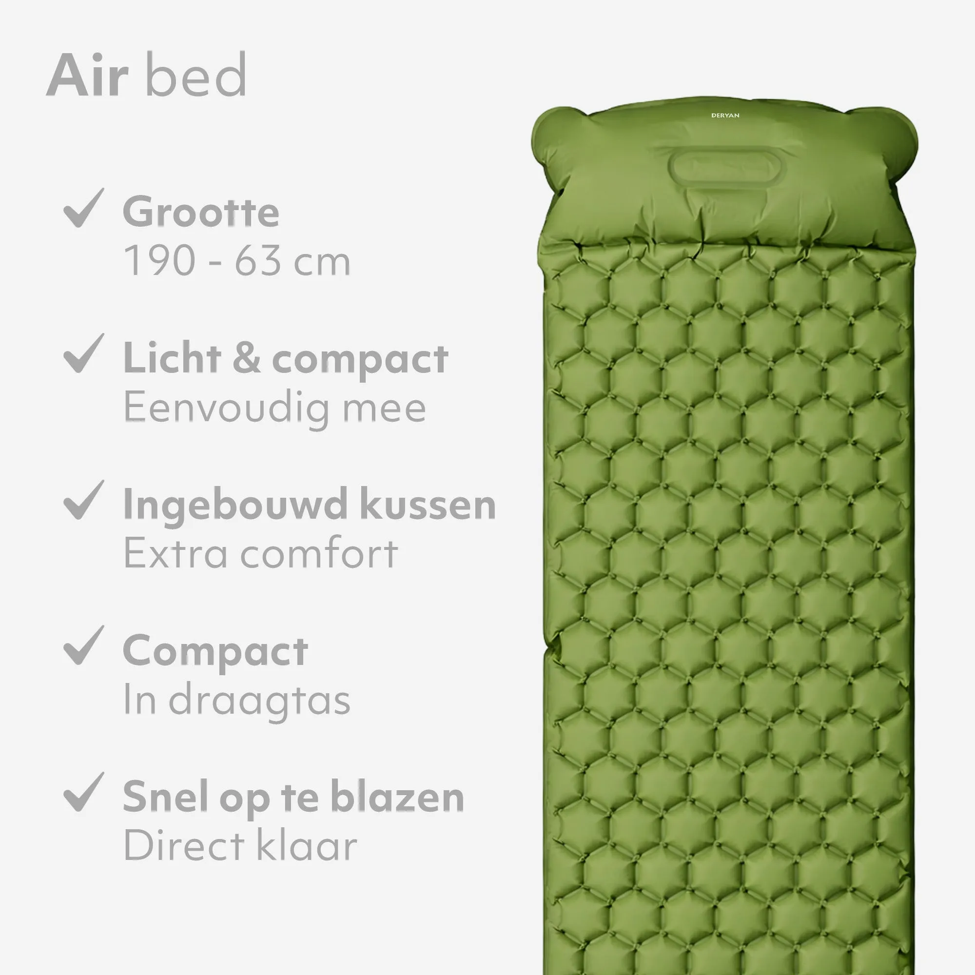 Colchón hinchable Deryan - Colchón hinchable para acampada - Con bolsa incluida - Verde - Image 3
