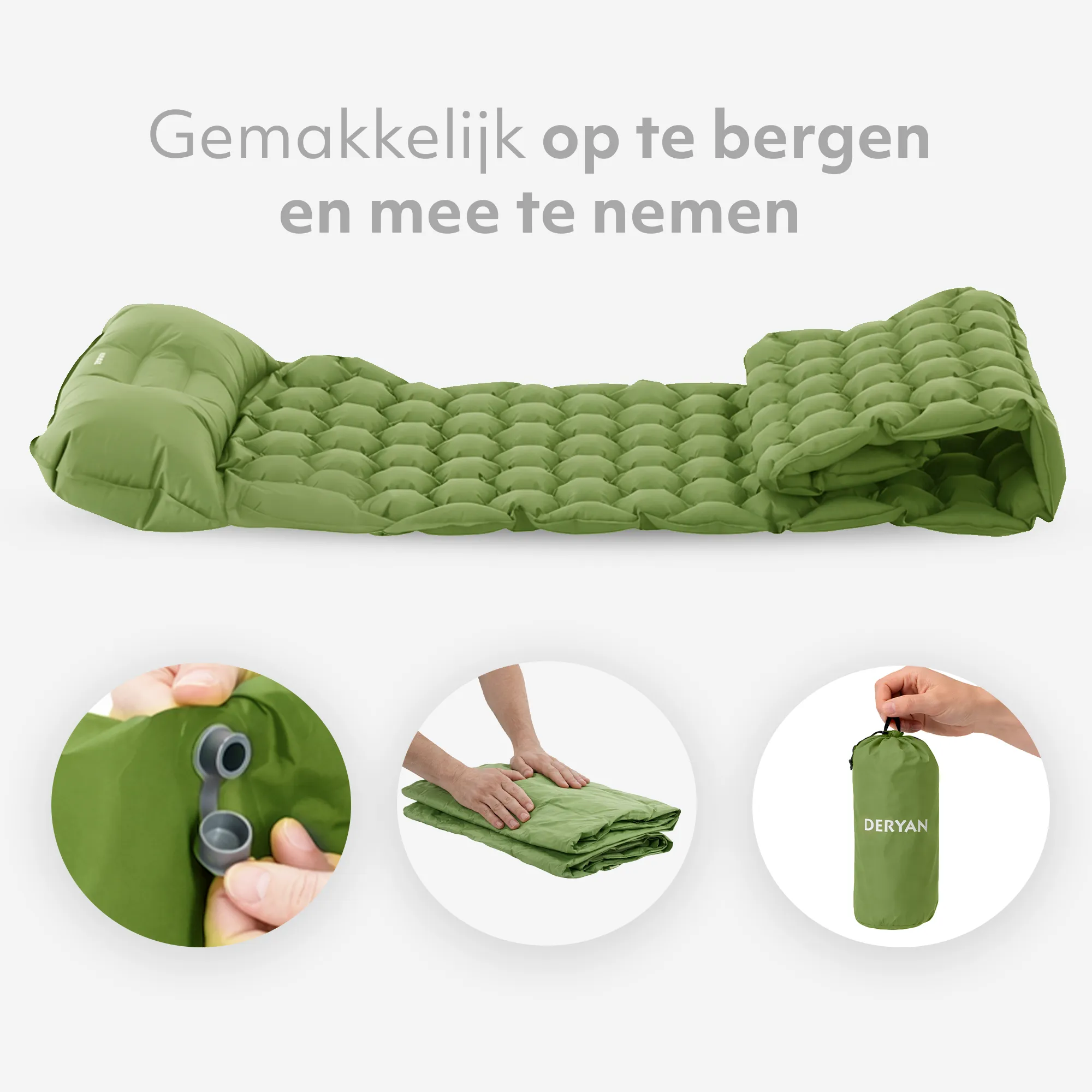 Colchón hinchable Deryan - Colchón hinchable para acampada - Con bolsa incluida - Verde - Image 5
