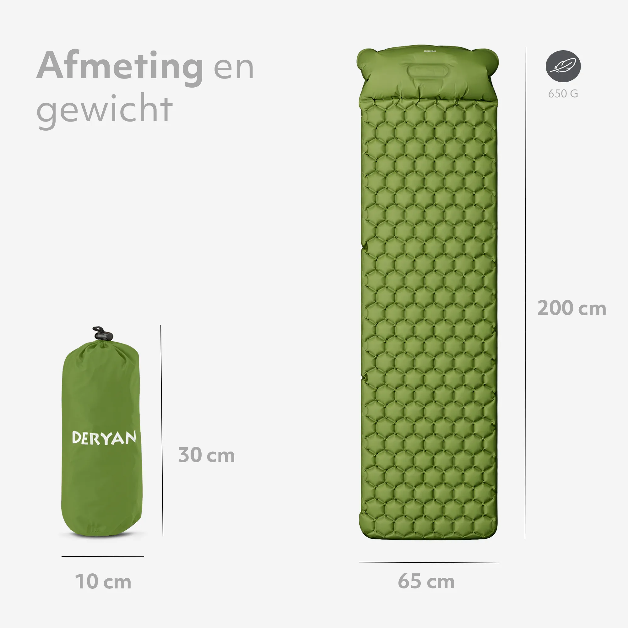 Colchón hinchable Deryan - Colchón hinchable para acampada - Con bolsa incluida - Verde - Image 6