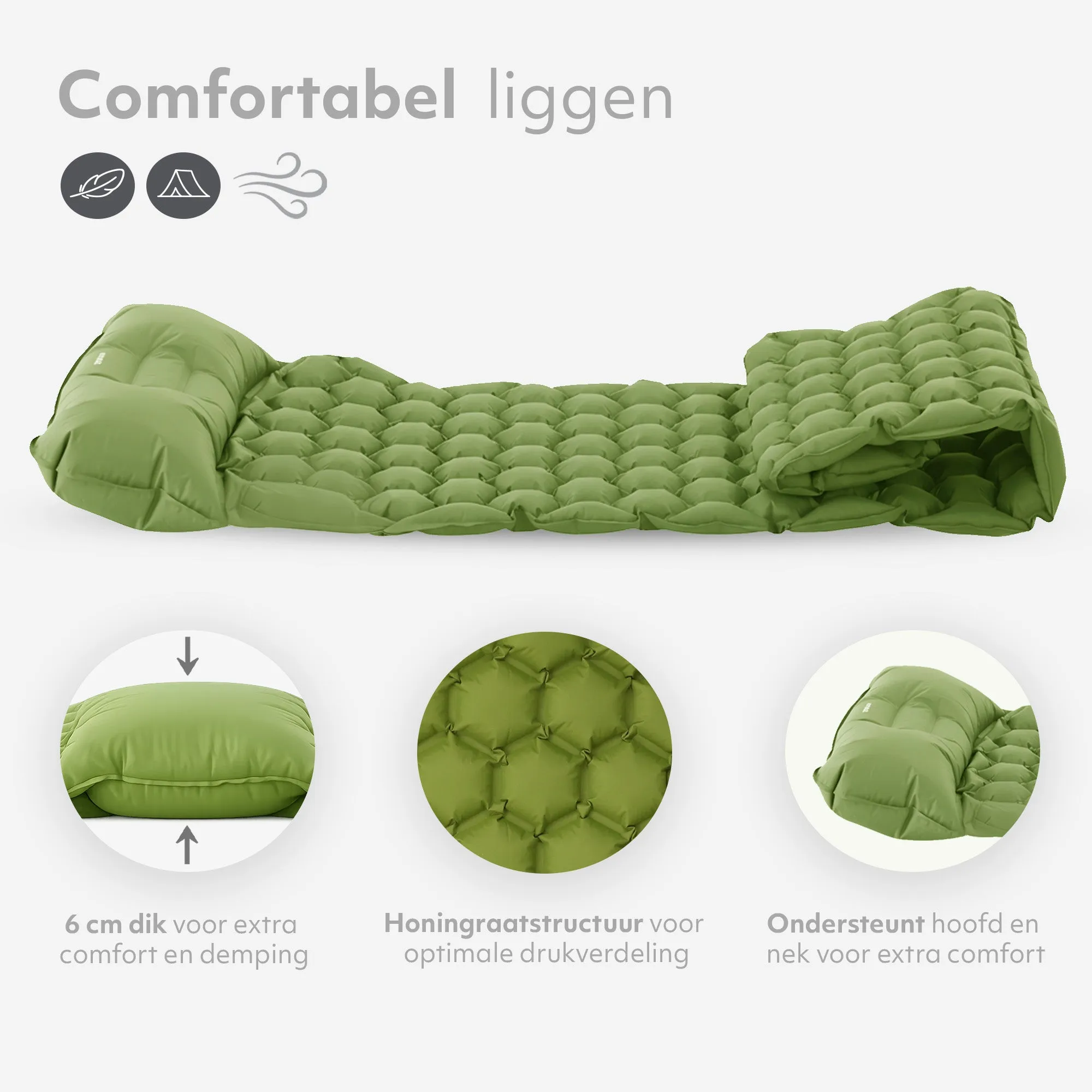 Colchón hinchable Deryan - Colchón hinchable para acampada - Con bolsa incluida - Verde - Image 7