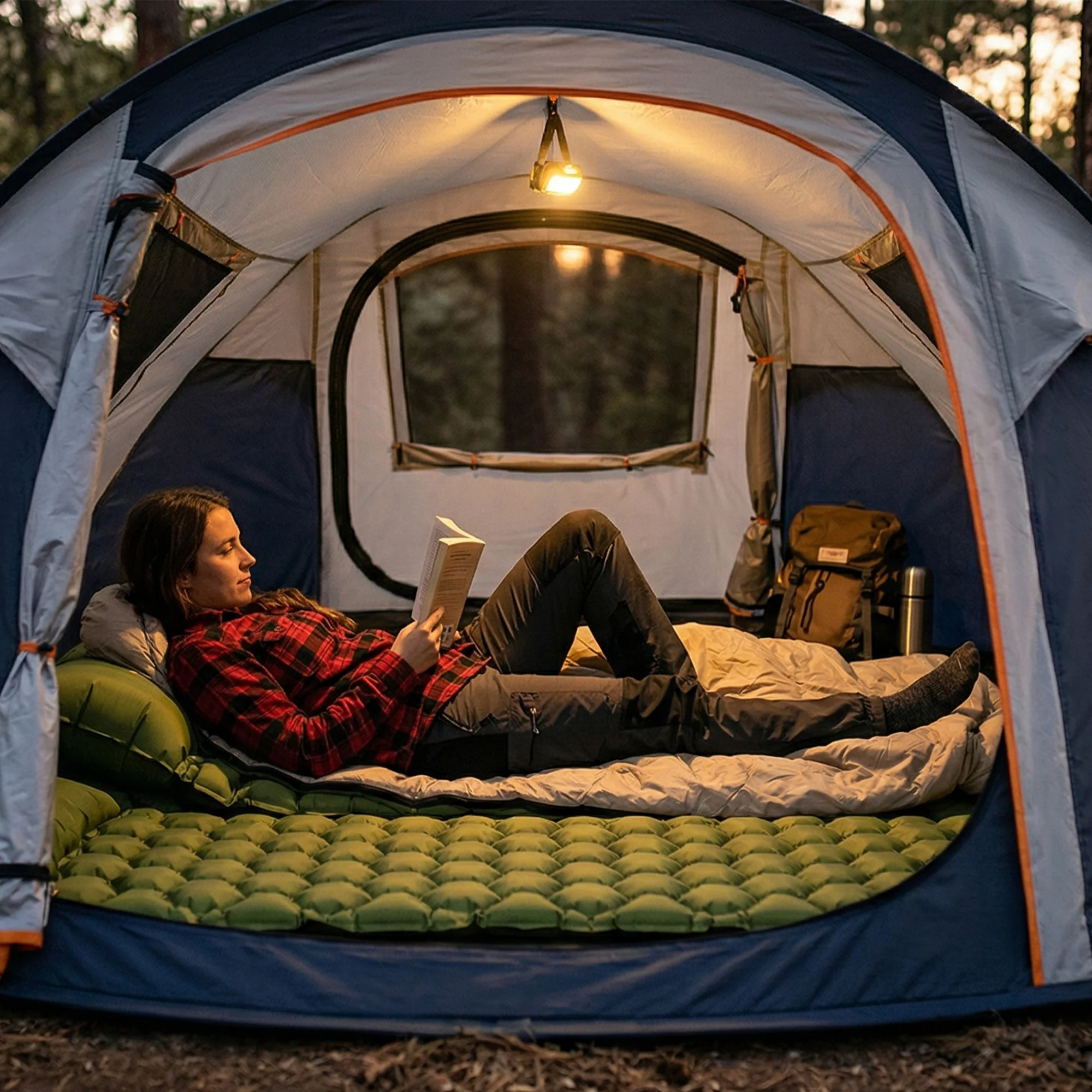Colchón hinchable Deryan - Colchón hinchable para acampada - Con bolsa incluida - Verde - Image 8