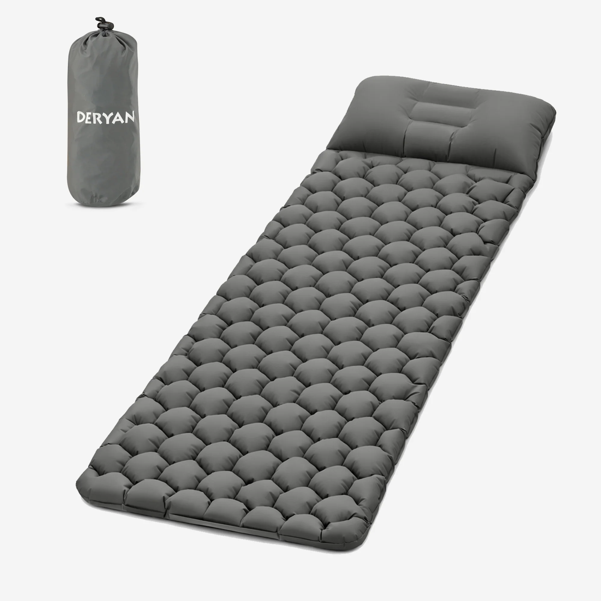 Colchón hinchable Deryan - Colchón hinchable para acampada - Con bolsa incluida - gris