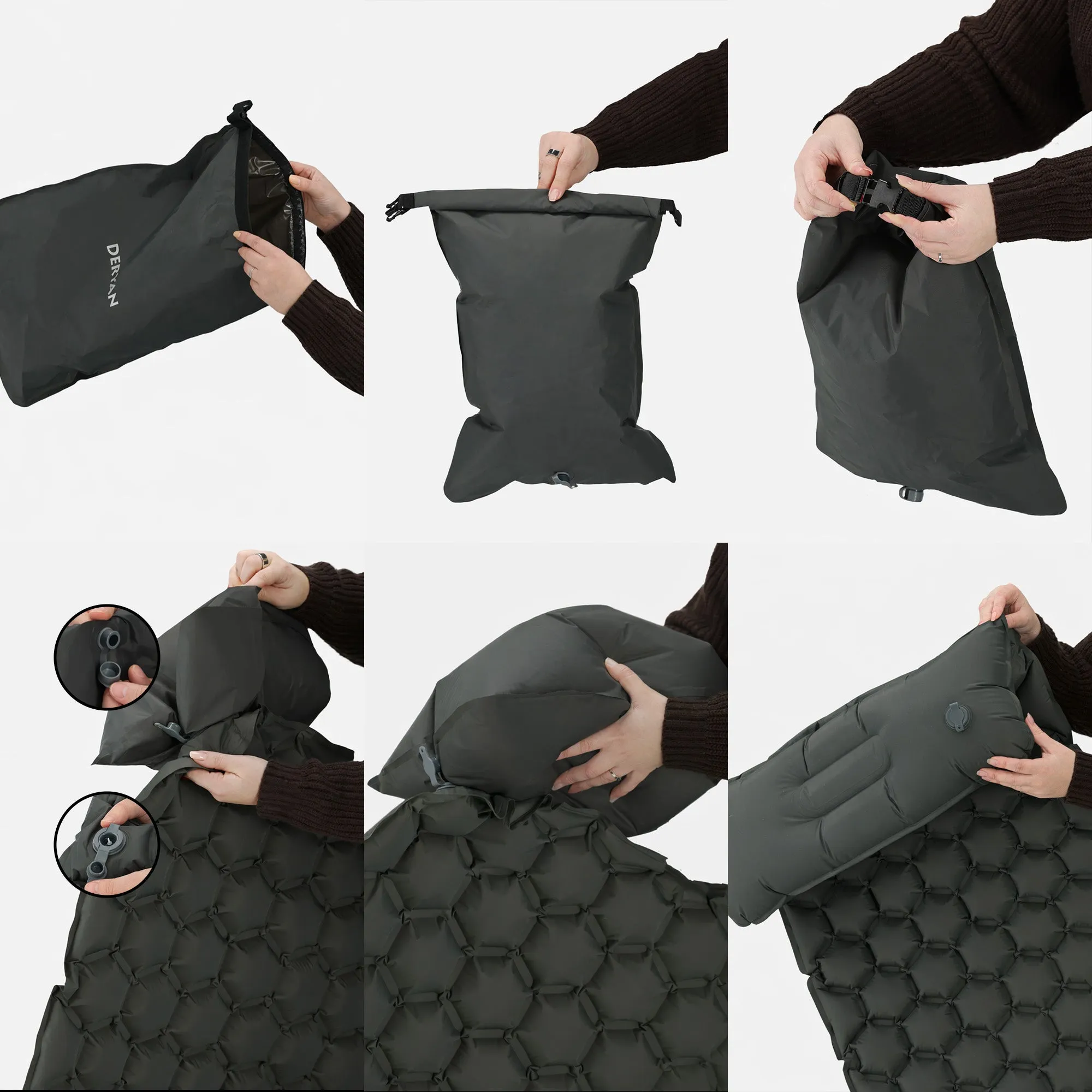 Colchón hinchable Deryan - Colchón hinchable para acampada - Con bolsa incluida - gris - Image 10