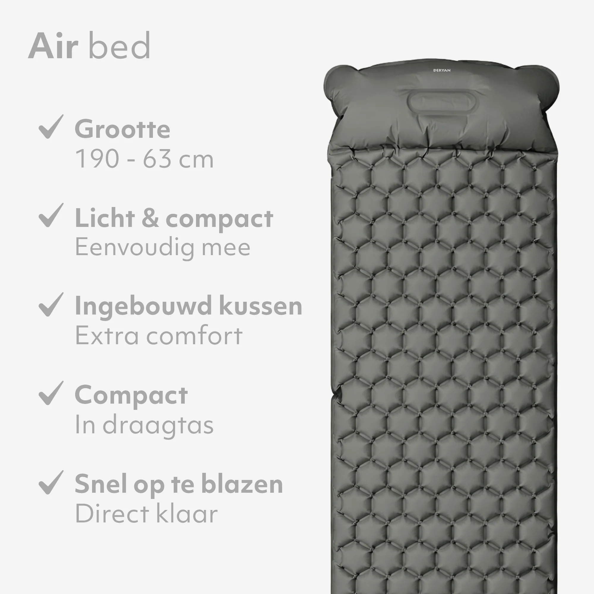 Colchón hinchable Deryan - Colchón hinchable para acampada - Con bolsa incluida - gris - Image 3