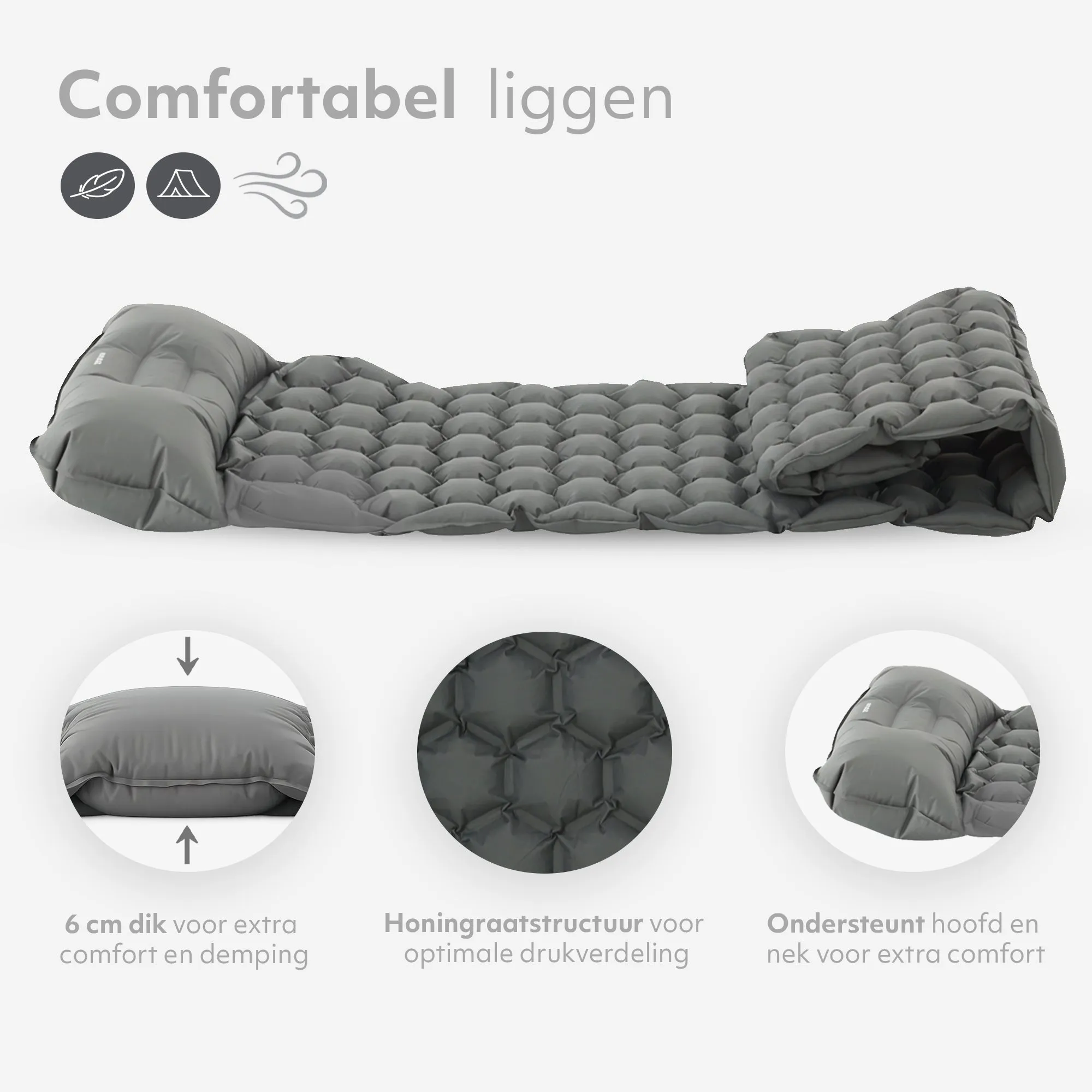 Colchón hinchable Deryan - Colchón hinchable para acampada - Con bolsa incluida - gris - Image 4
