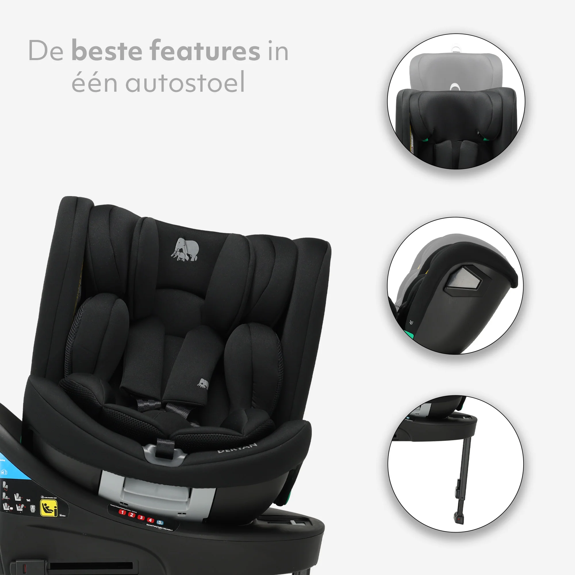 Silla de coche Chase Luxe i-Size - 0-36 kg - Pata de apoyo Isofix - Giratoria 360° - Negro - Image 4