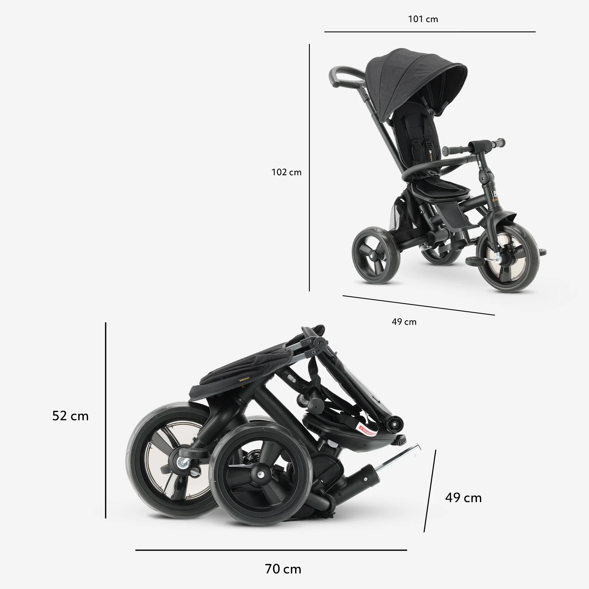 Explorer Luxe Triciclo con barra de empuje - Plegable con cesta negro - Image 6