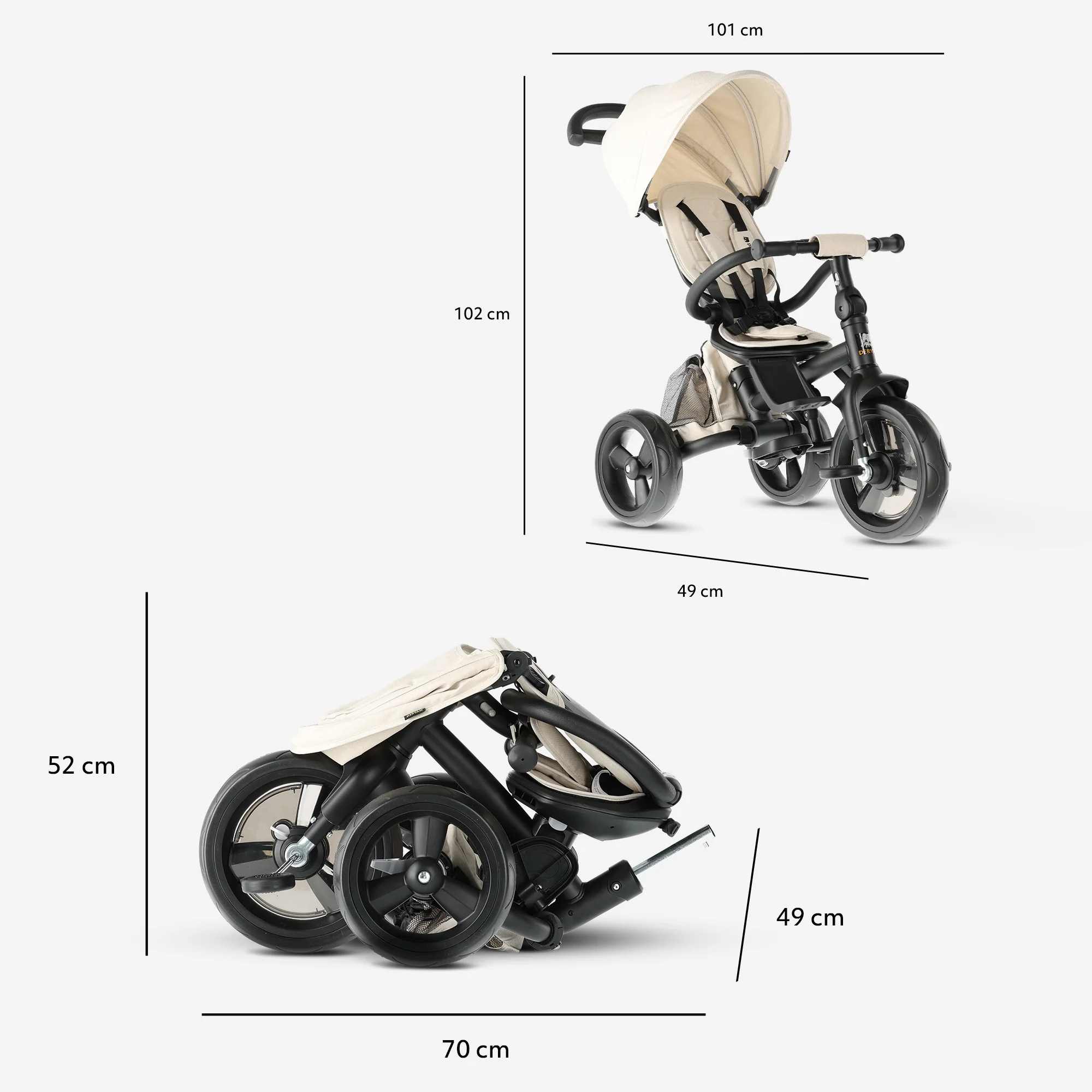 Explorer Luxe Triciclo con manillar - Plegable con cesta crema - Image 6