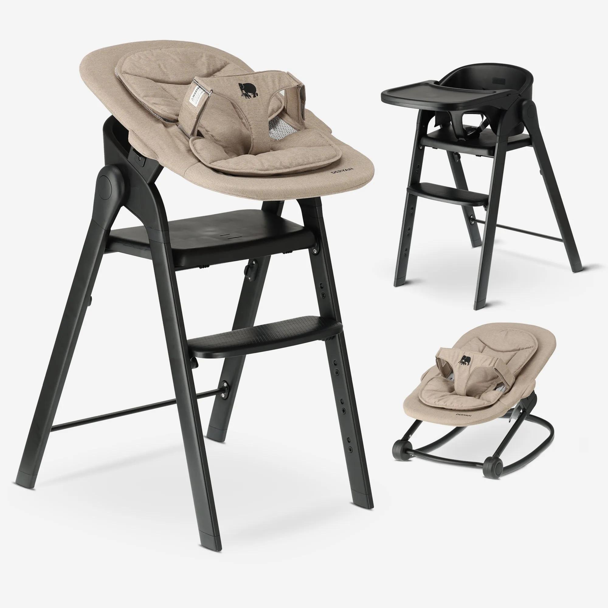 Silla infantil Deryan con hamaca - Negro/Nougat