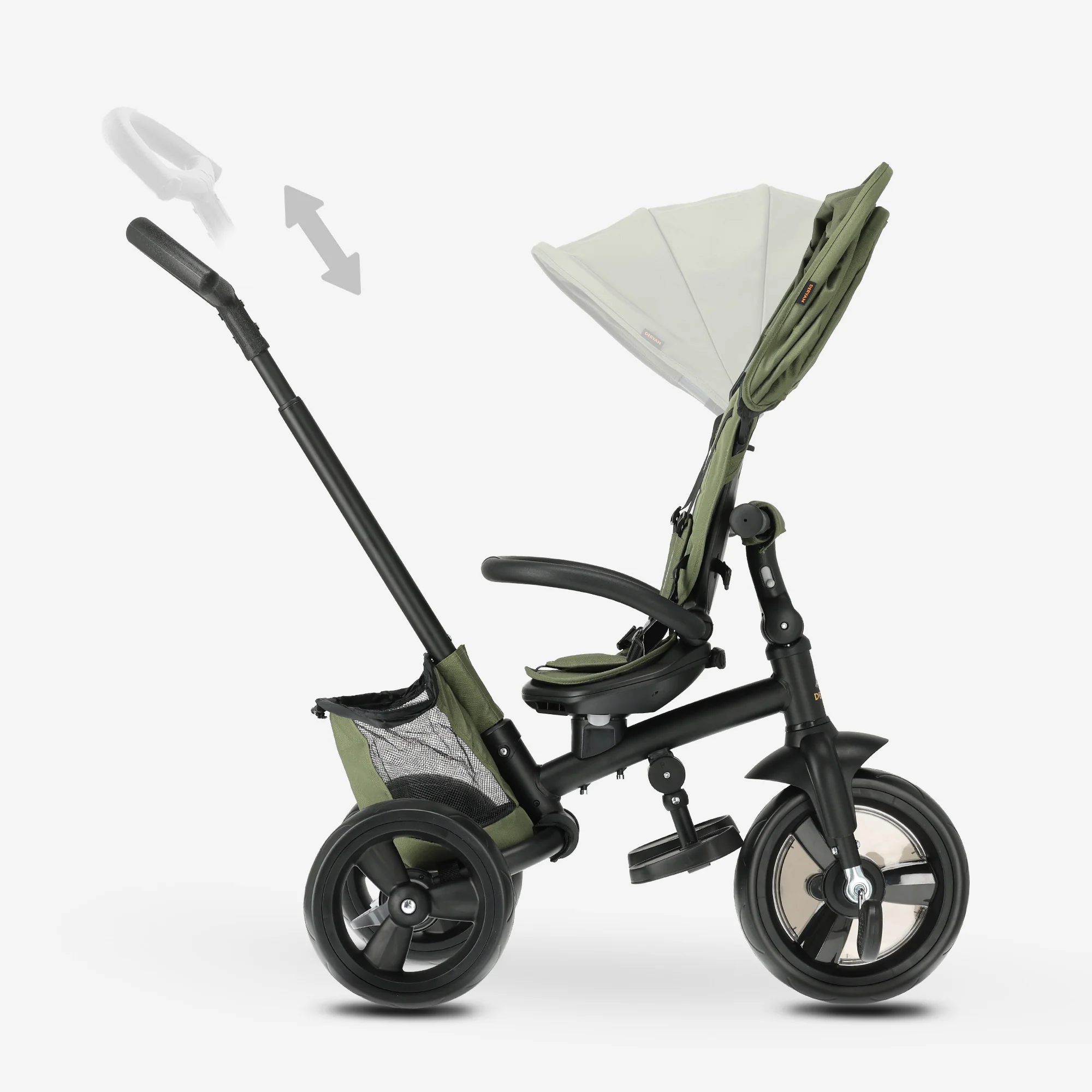Triciclo Explorer Luxe con barra de empuje - Plegable con cesta verde - Image 6