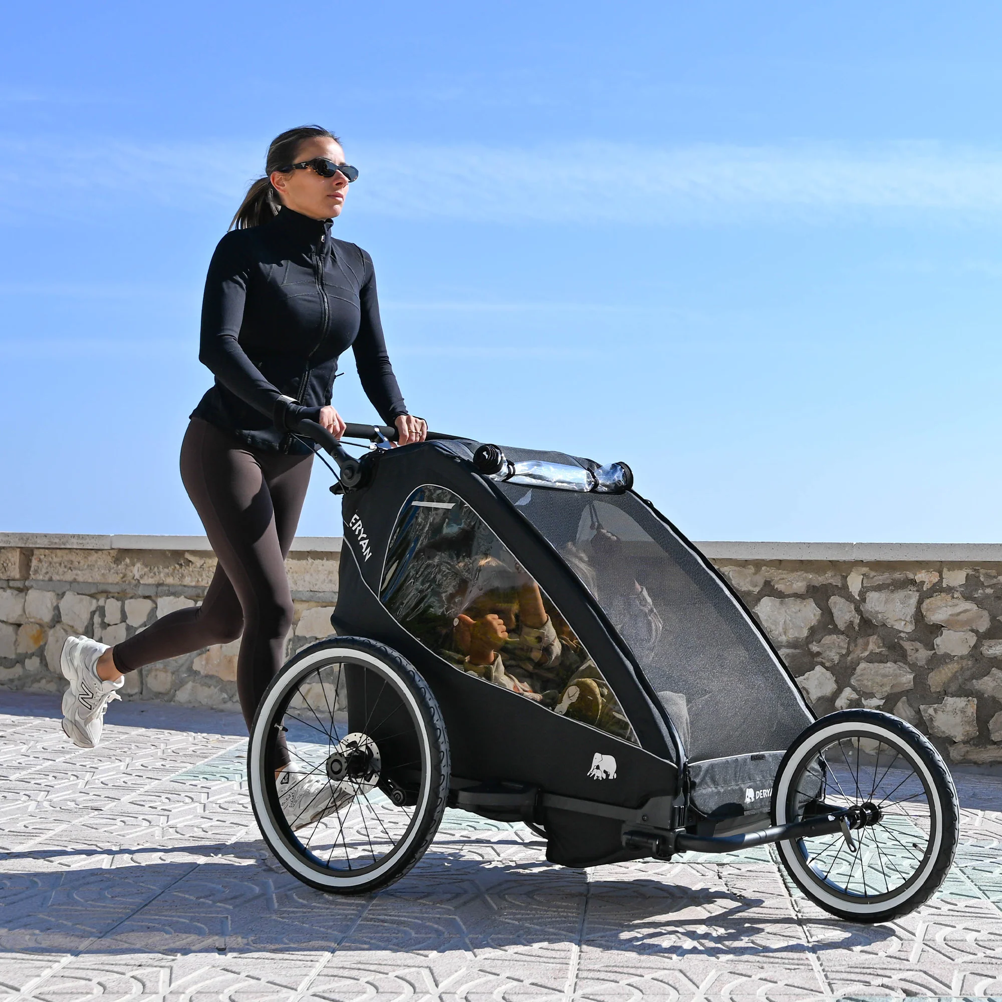 Carro de bicicleta de lujo V2 - Cochecito para pasear - Cochecito para correr Negro - Image 5