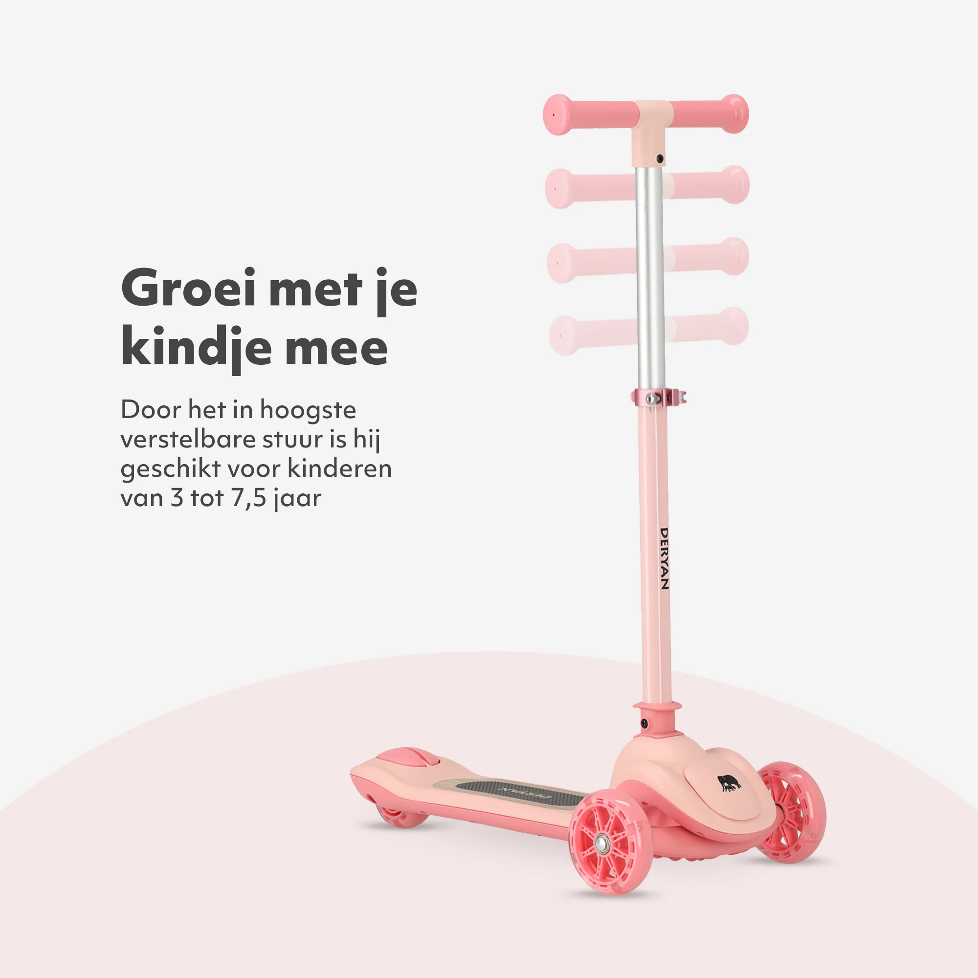 Harvey Kids scooter 3 ruedas - grupo de edad 3+ - max 50kg - luces LED en las ruedas - altura ajustable 65-70-75-80 cm - Rosa - Image 4