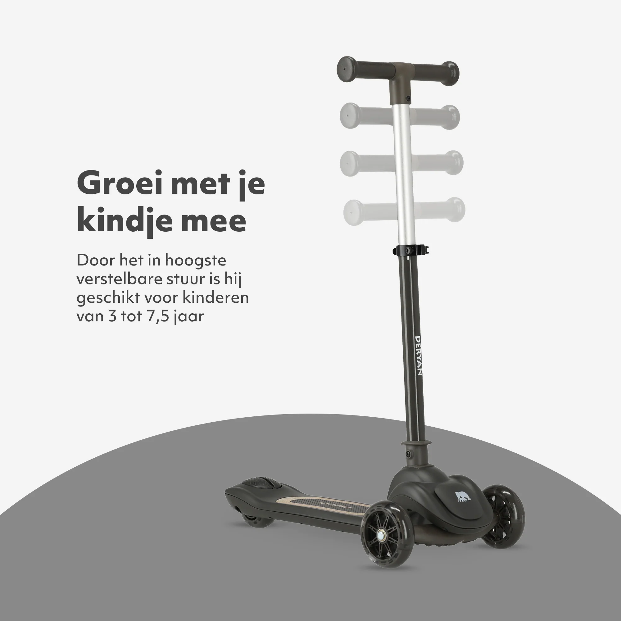 Harvey Kids scooter 3 ruedas - grupo de edad 3+ - max 50kg - luces LED en las ruedas - altura ajustable 65-70-75-80 cm - Negro - Image 3