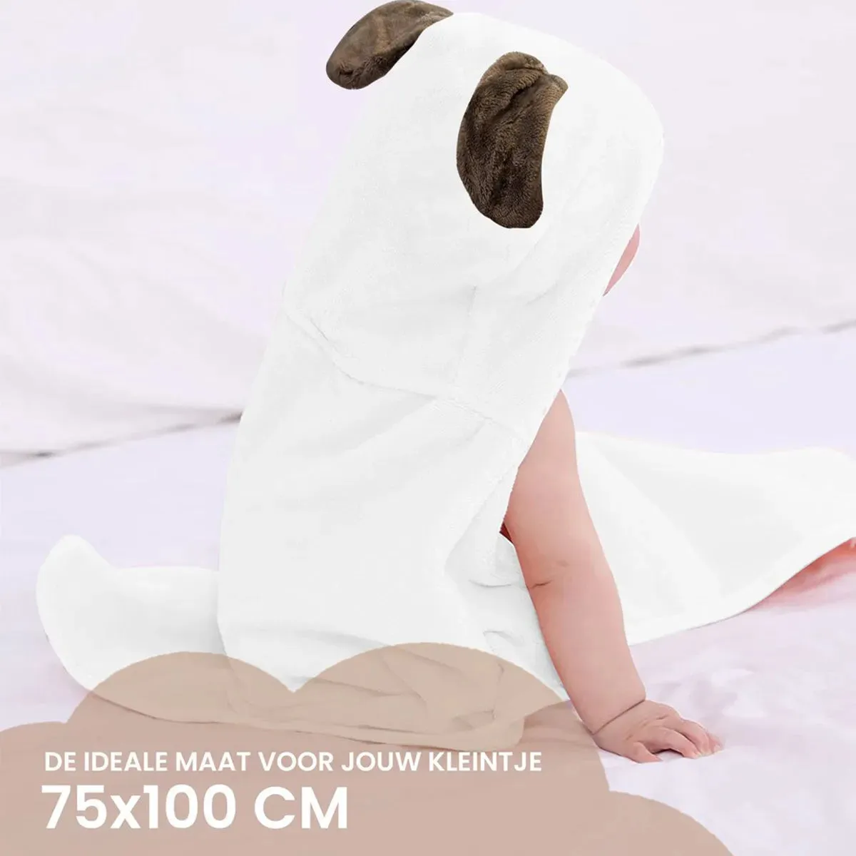 Manta multifuncional de forro polar marrón con capucha Rabbit - Wrap Blanket - Manta 75x100 cm - Image 3