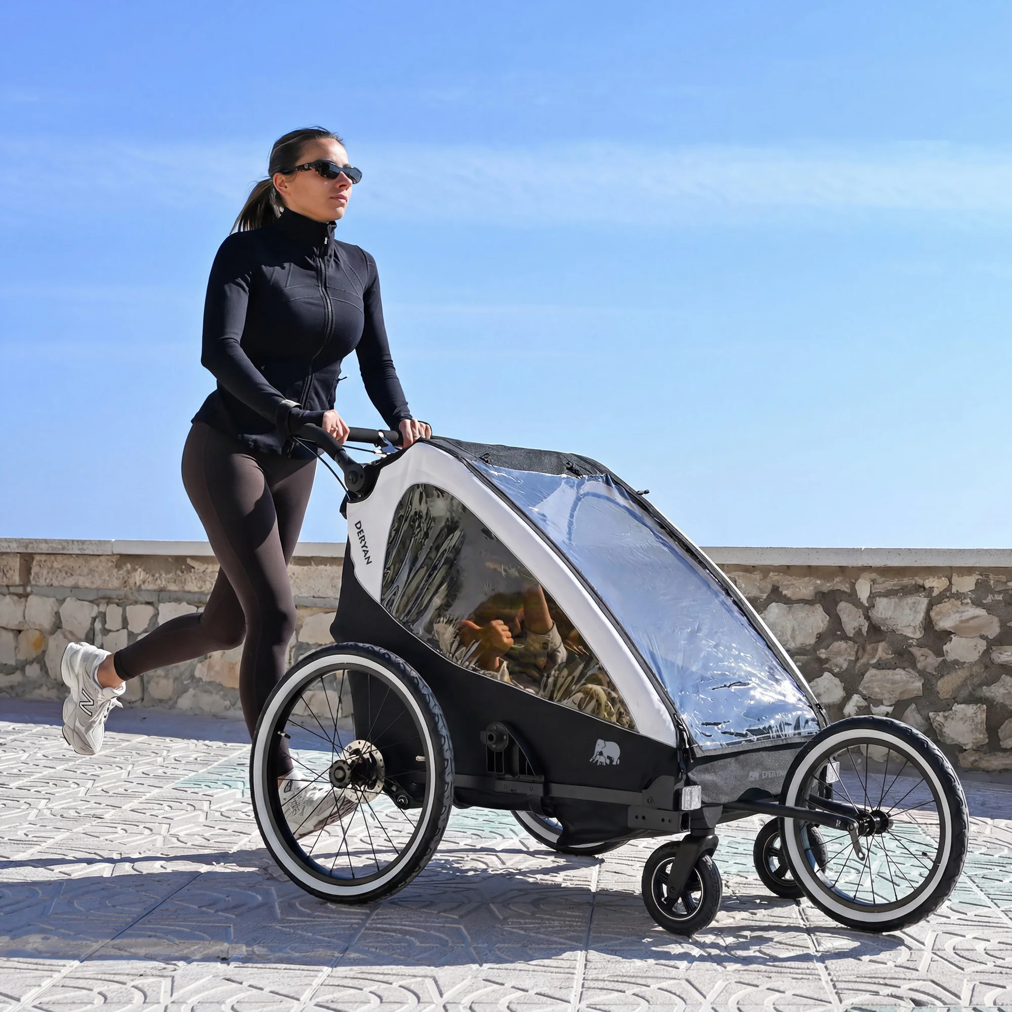 Carro de bicicleta de lujo V2 - Cochecito para pasear - Cochecito para correr Cream - Image 5