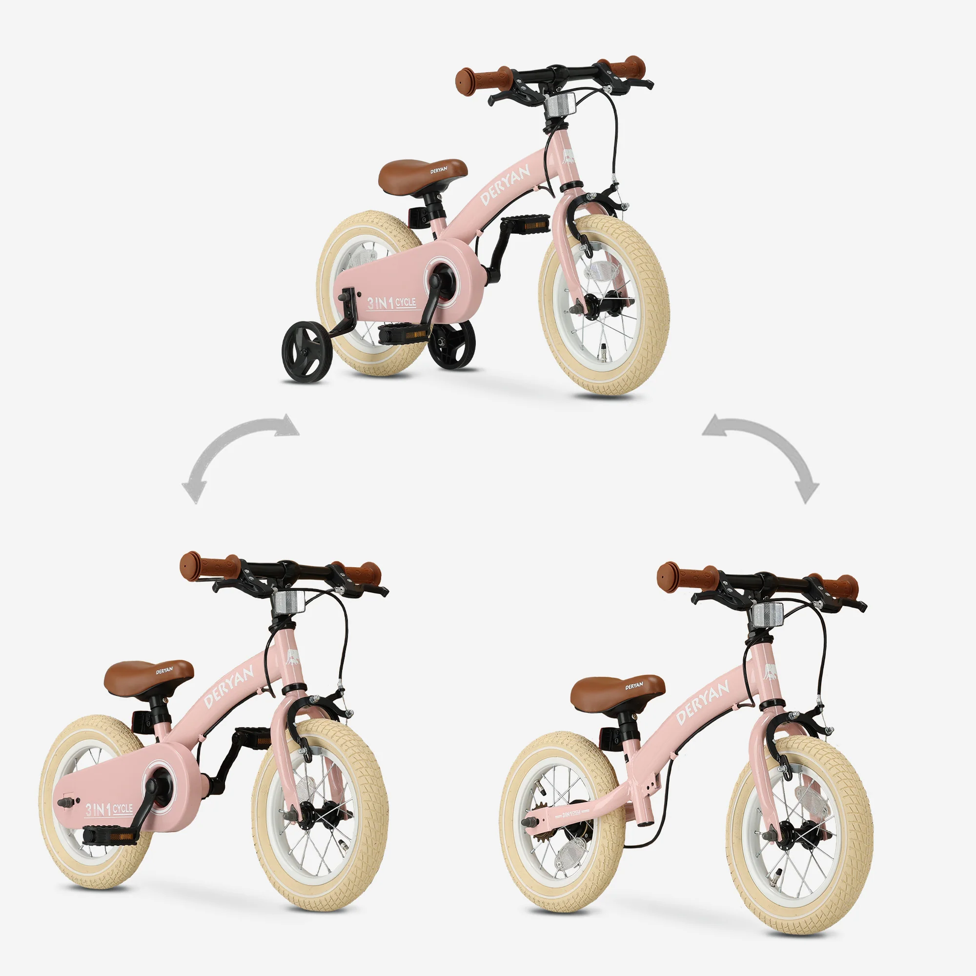 Bicicleta infantil de lujo 12 pulgadas - 3 en 1 - bicicleta de paseo Rosa - Image 6