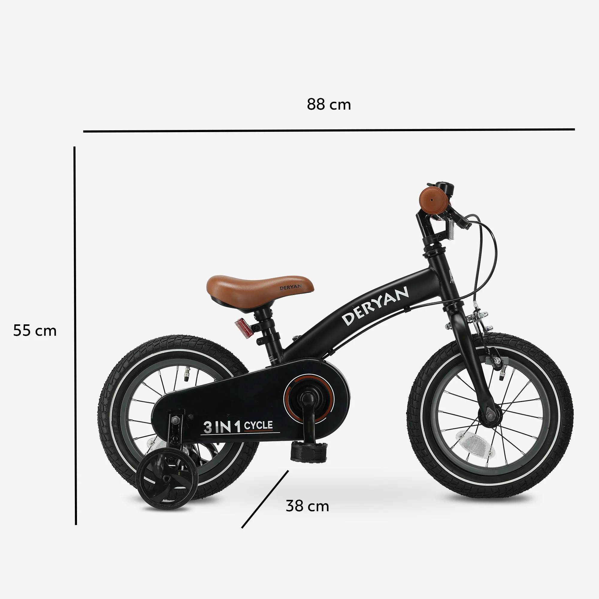 Bicicleta infantil de lujo 12 pulgadas - 3 en 1 - bicicleta de equilibrio Negro - Image 10