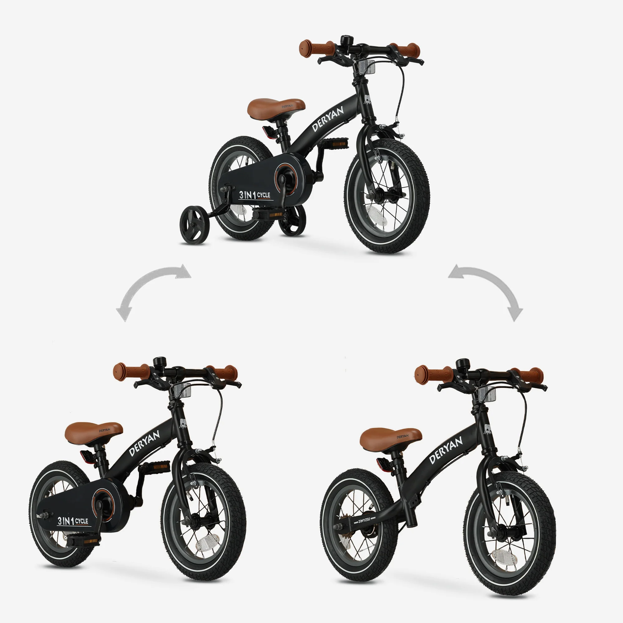 Bicicleta infantil de lujo 12 pulgadas - 3 en 1 - bicicleta de equilibrio Negro - Image 5