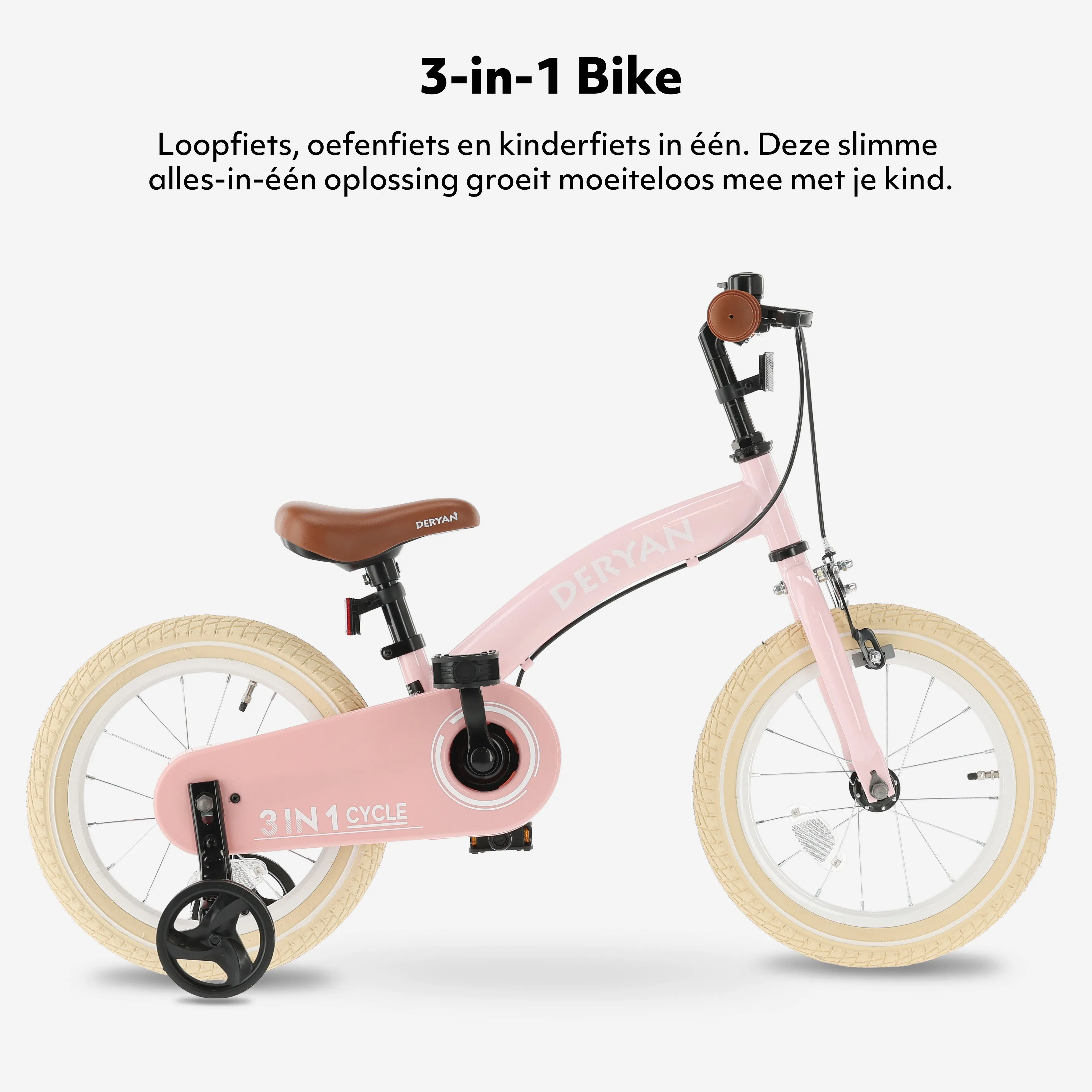 Bicicleta infantil de lujo 14 pulgadas - 3 en 1 - bicicleta de equilibrio - Rosa - Image 3