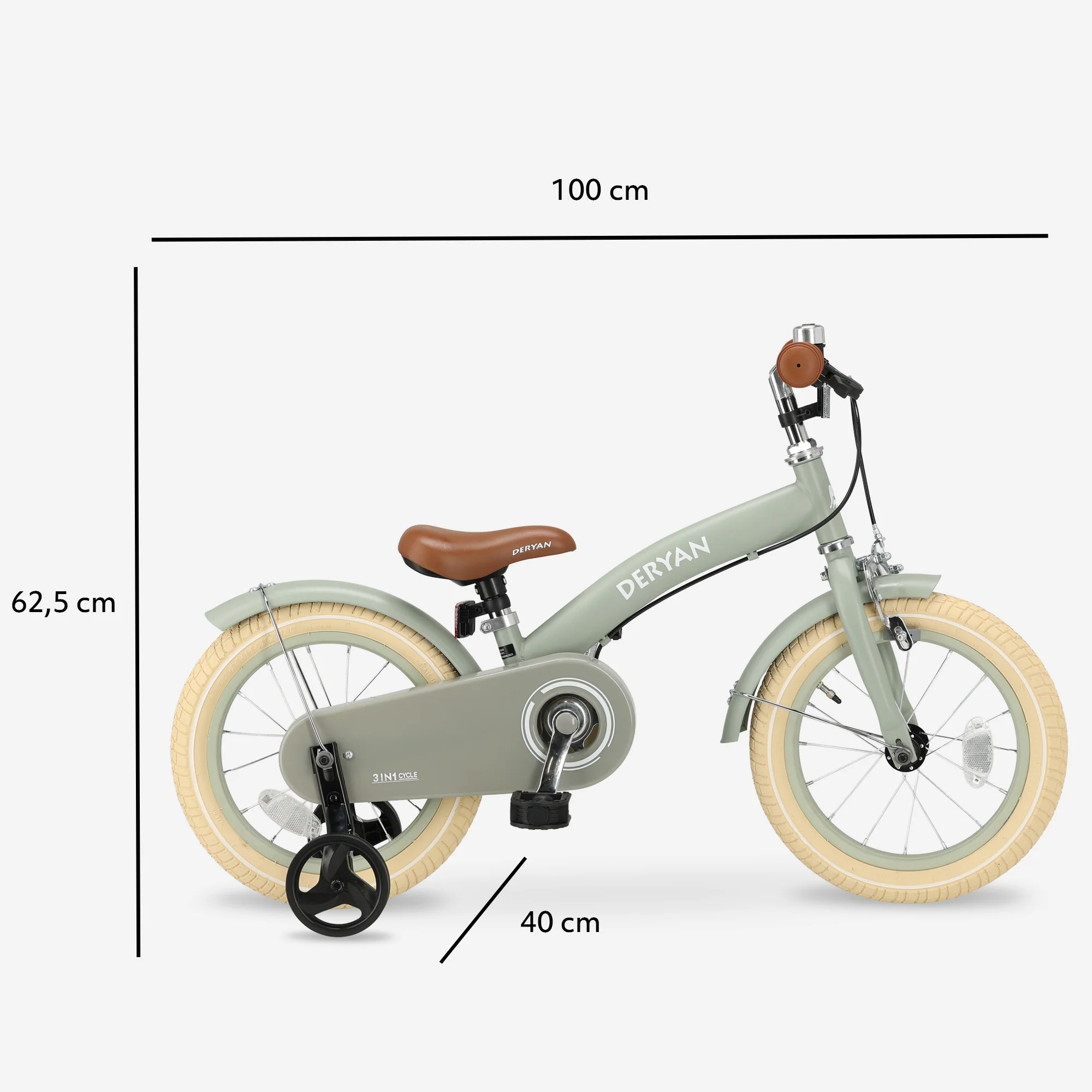 Bicicleta de lujo para niños 14 pulgadas - 3 en 1 - bicicleta de paseo Verde - Image 10