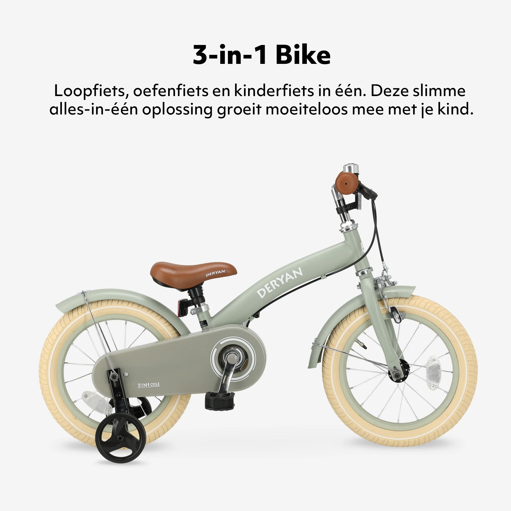 Bicicleta de lujo para niños 14 pulgadas - 3 en 1 - bicicleta de paseo Verde - Image 3