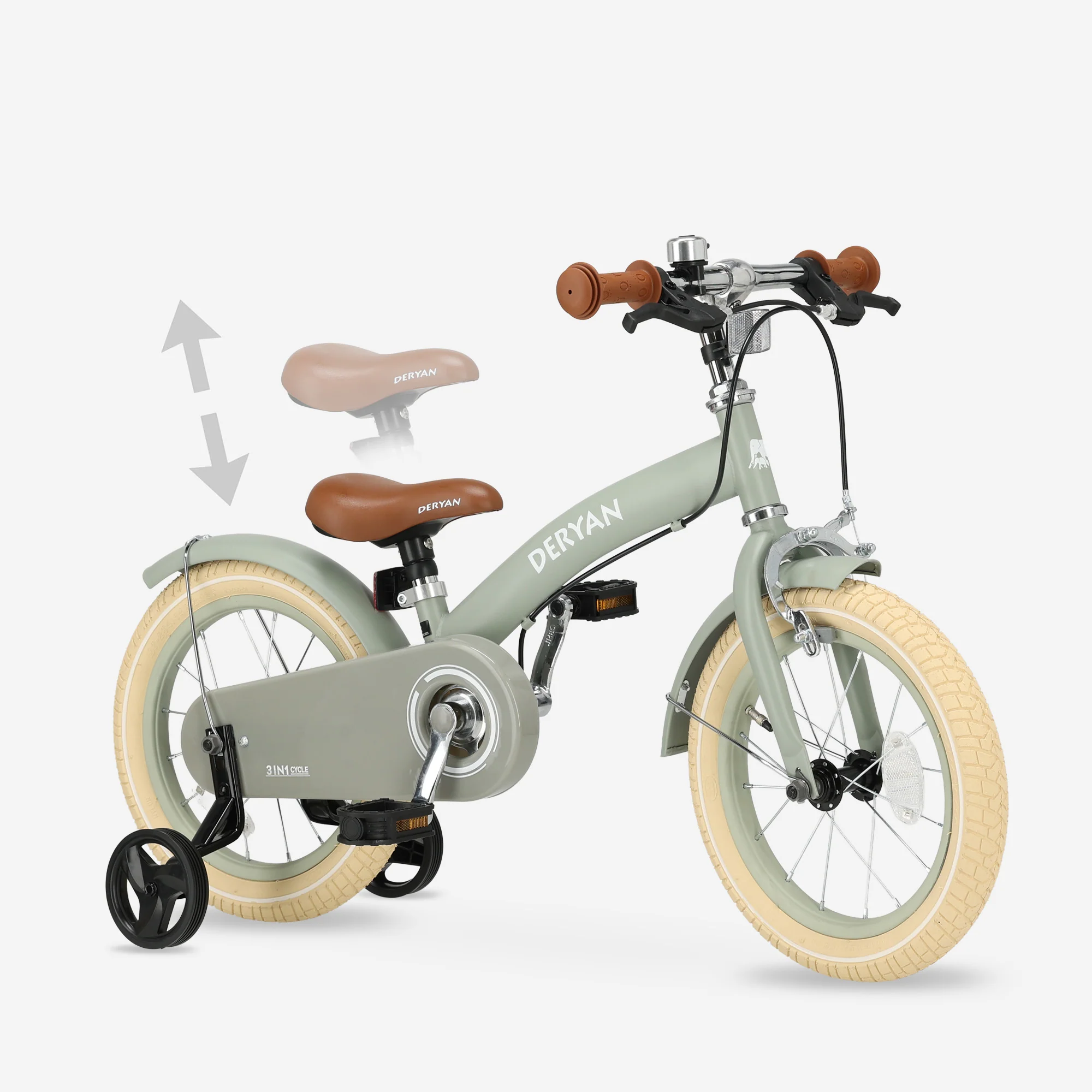 Bicicleta de lujo para niños 14 pulgadas - 3 en 1 - bicicleta de paseo Verde - Image 9