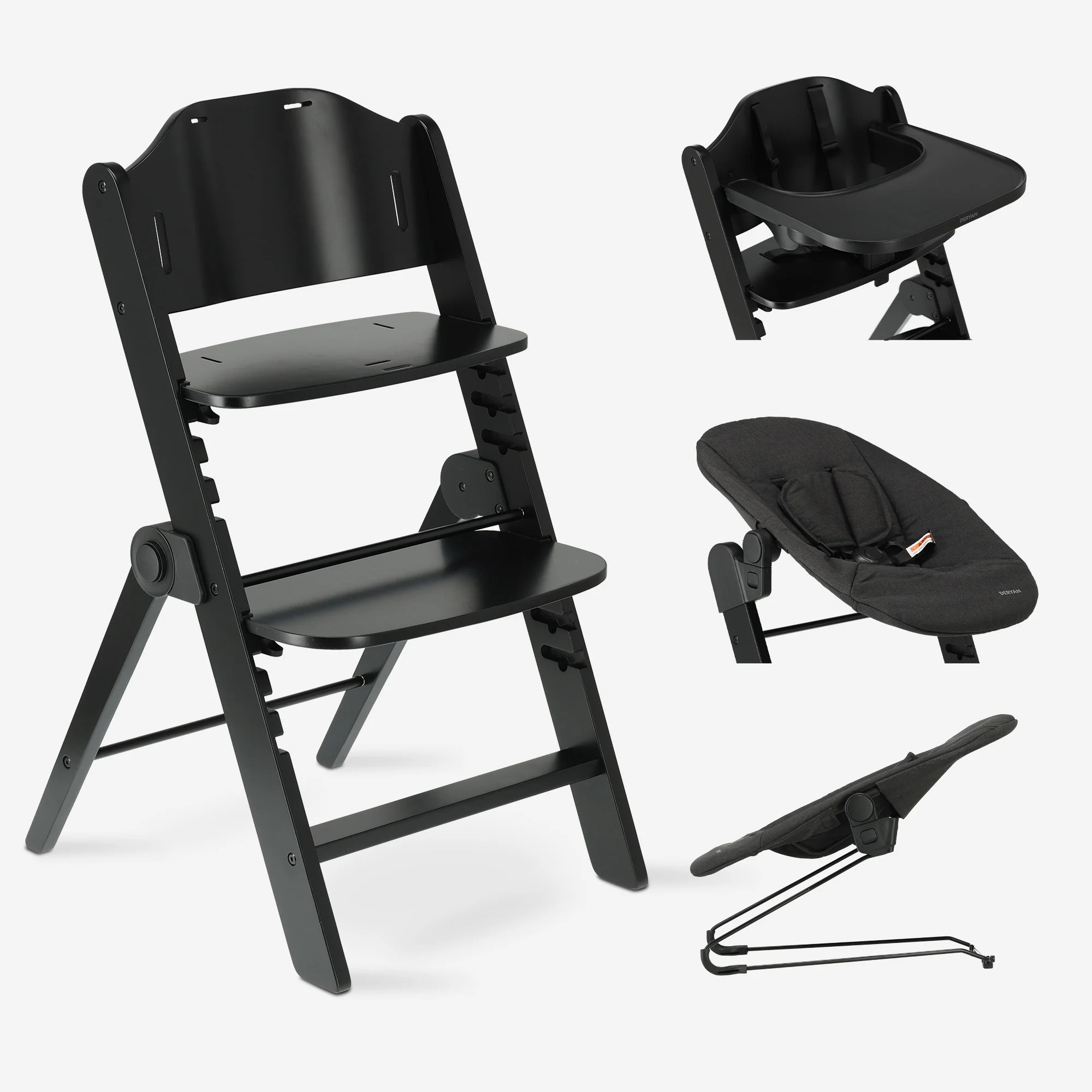 Odin Luxury Wooden Growing Chair Trona con Hamaca - Incluye Bandeja Comedor - Trona Ajustable - Negro