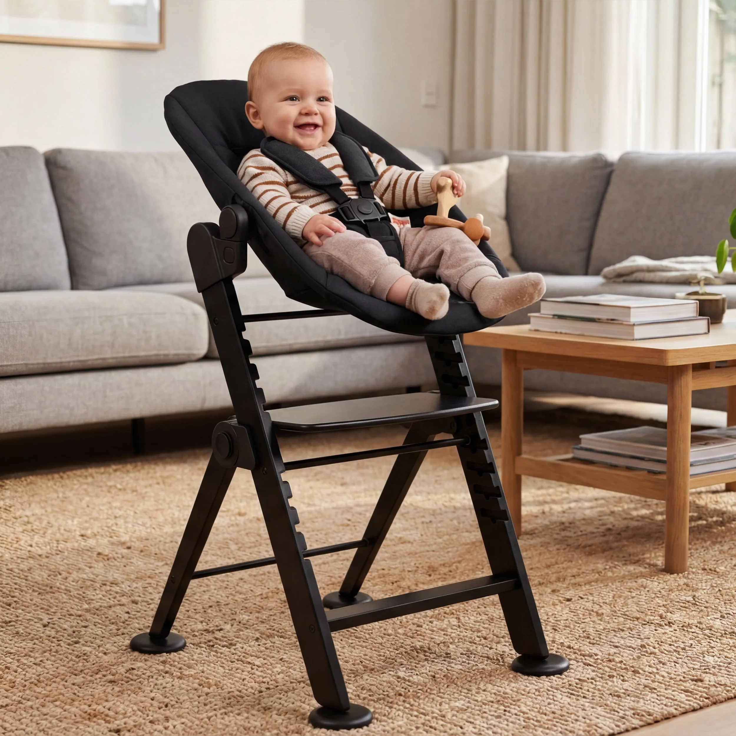Odin Luxury Wooden Growing Chair Trona con Hamaca - Incluye Bandeja Comedor - Trona Ajustable - Negro - Image 7