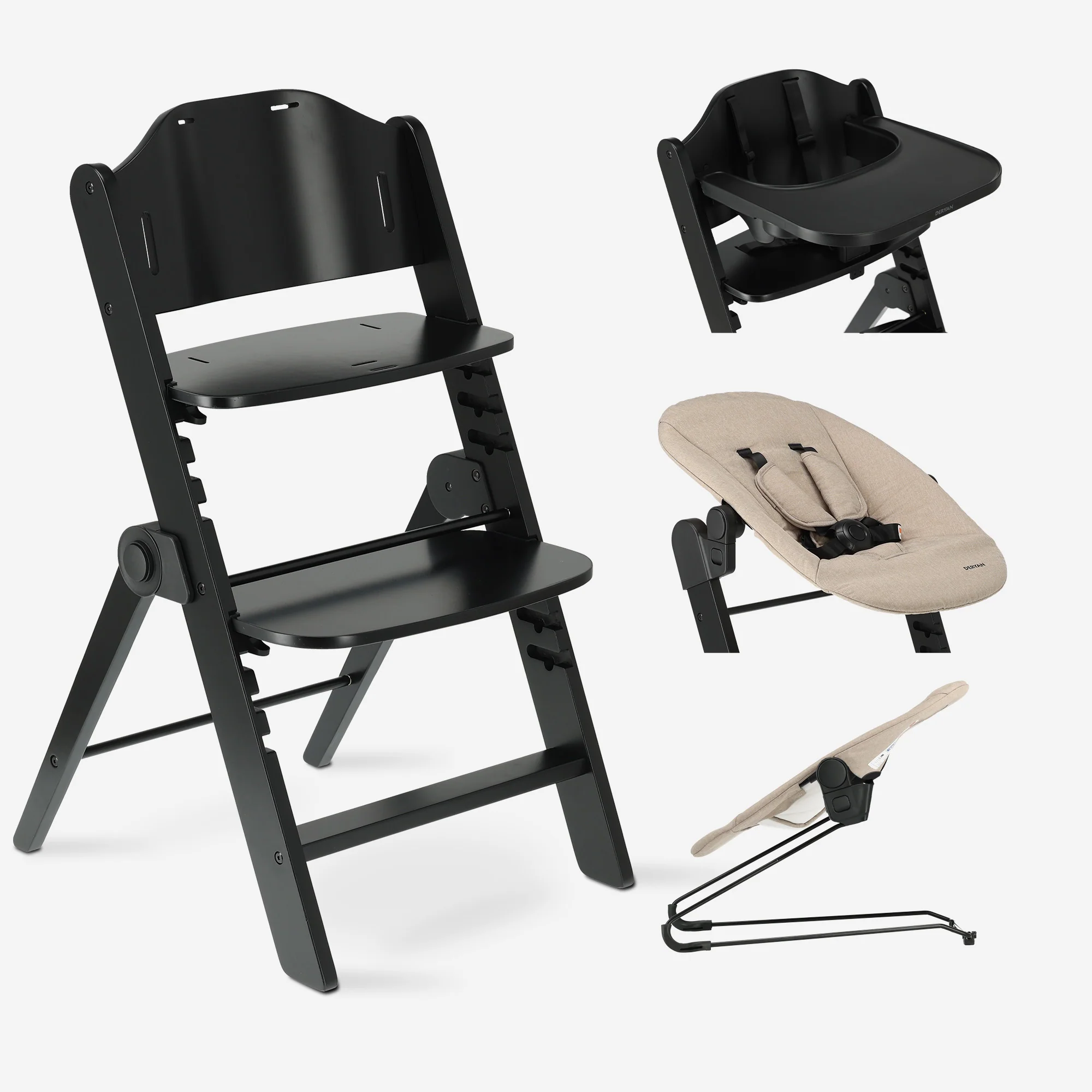 Odin Luxury Wooden Growing Chair Trona con Hamaca - Incluye Bandeja Comedor - Trona Ajustable - Nougat