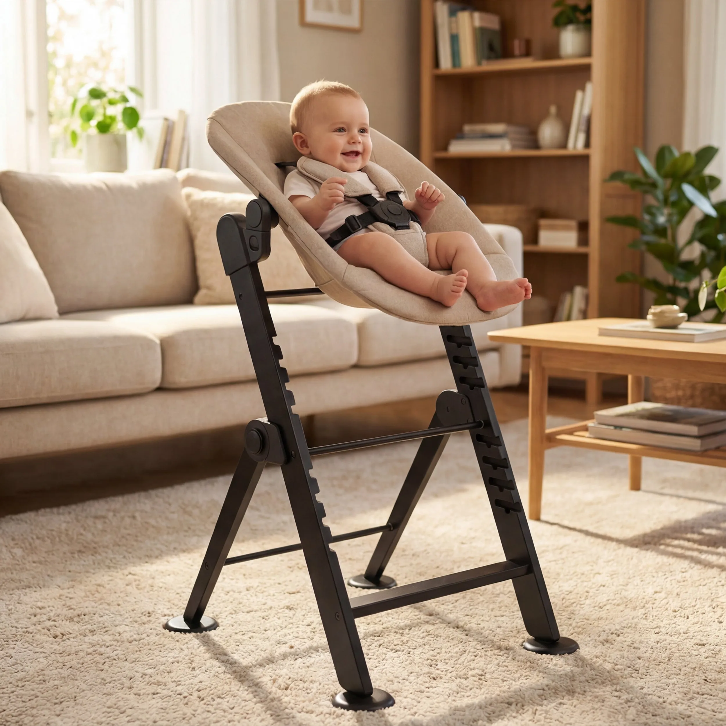 Odin Luxury Wooden Growing Chair Trona con Hamaca - Incluye Bandeja Comedor - Trona Ajustable - Nougat - Image 7